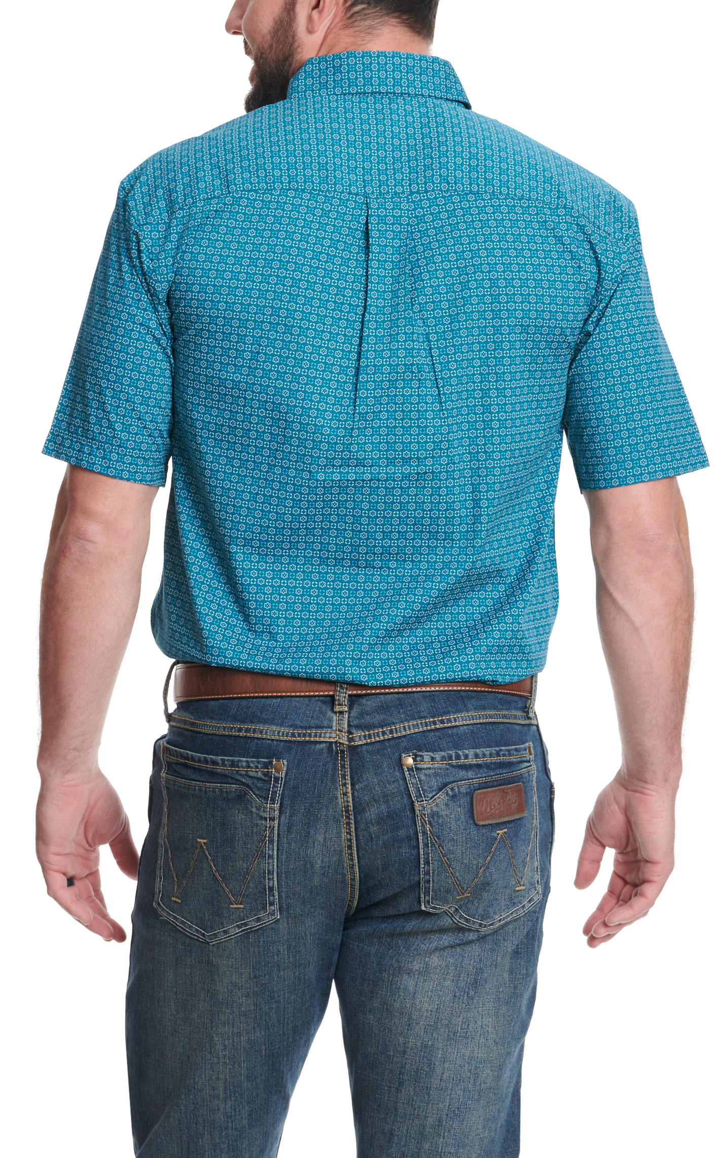 Wrangler Men's Teal & White Geo Print Relaxed Fit Western Shirt - Image 1