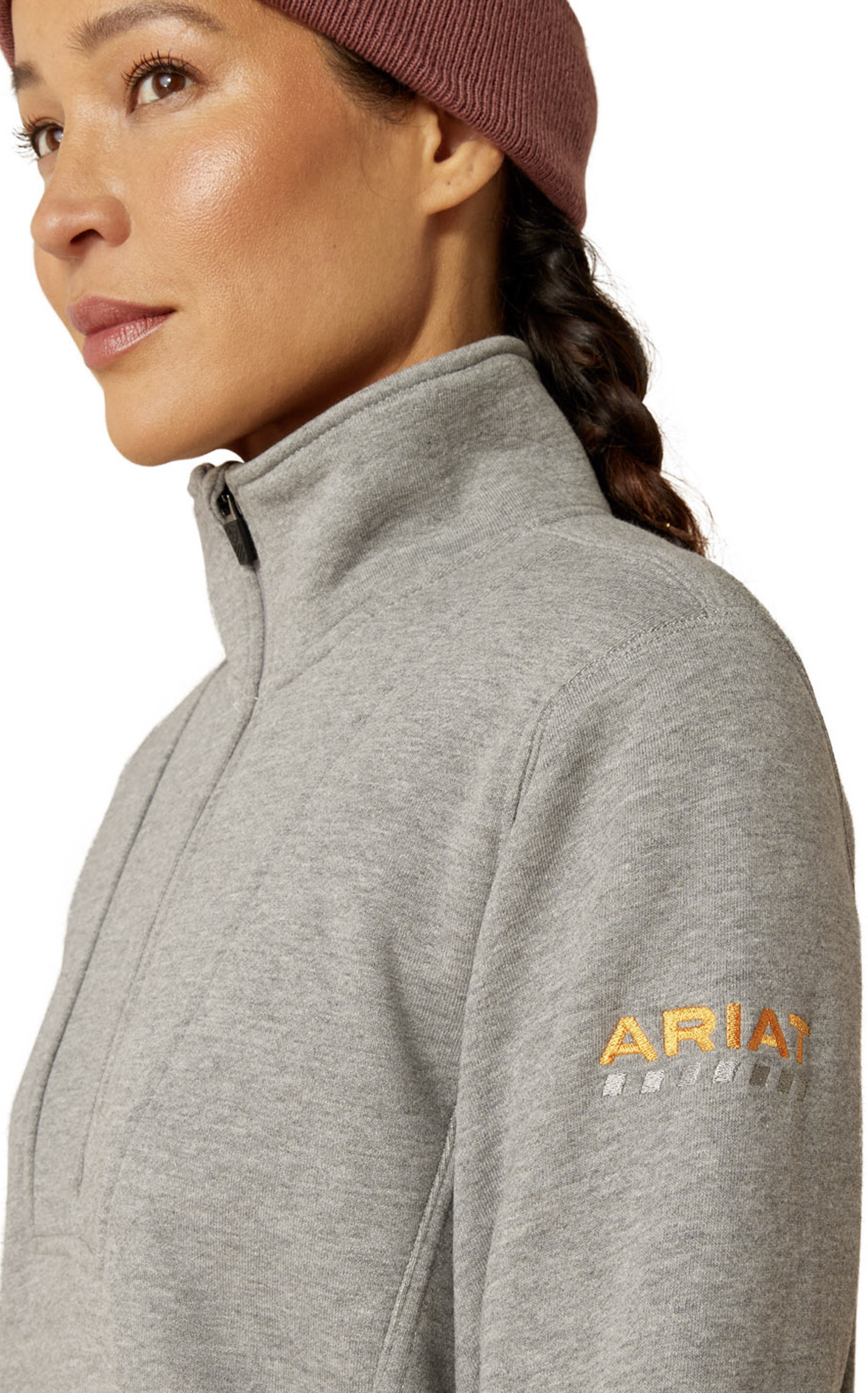 Ariat Rebar Women's Gray Funnel Neck 1/2 Zip Work Pullover - Image 1