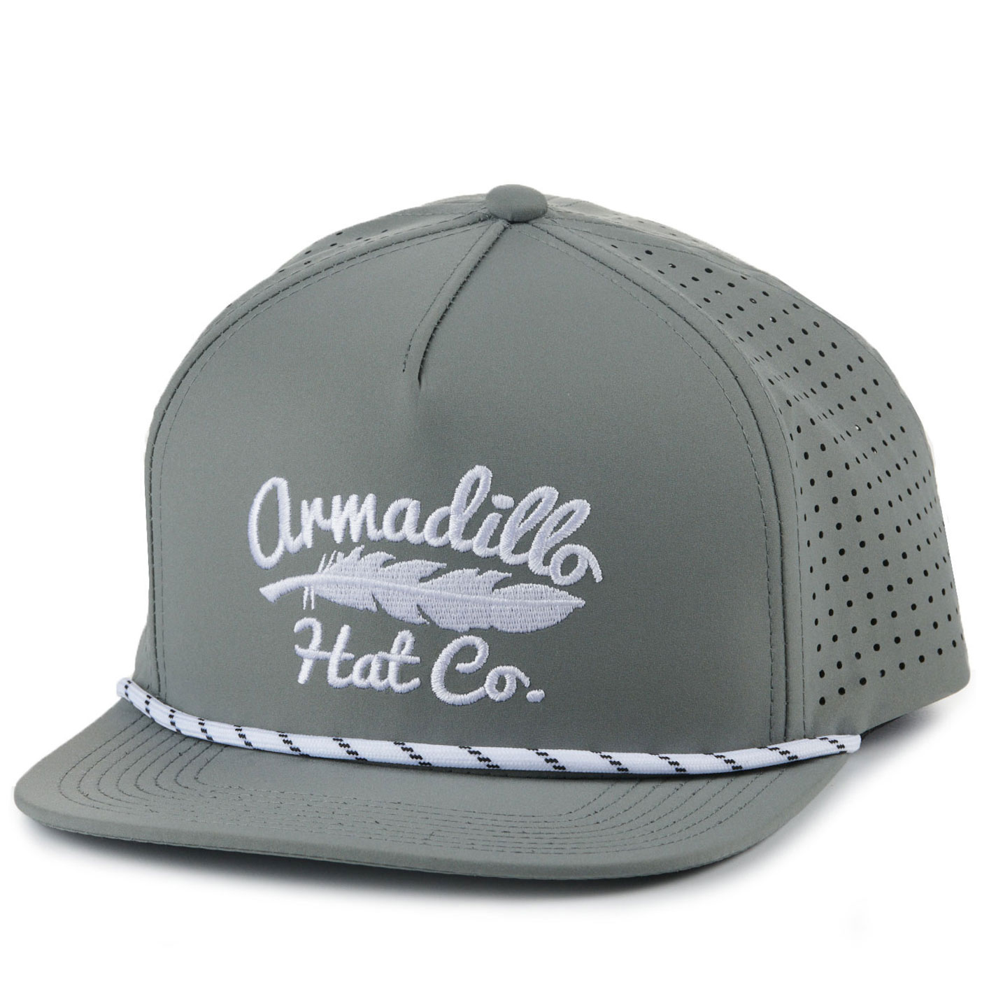 Armadillo Hat Co. Ace Gray with White Stitched Logo and Rope Accent Snapback Cap - Image 1