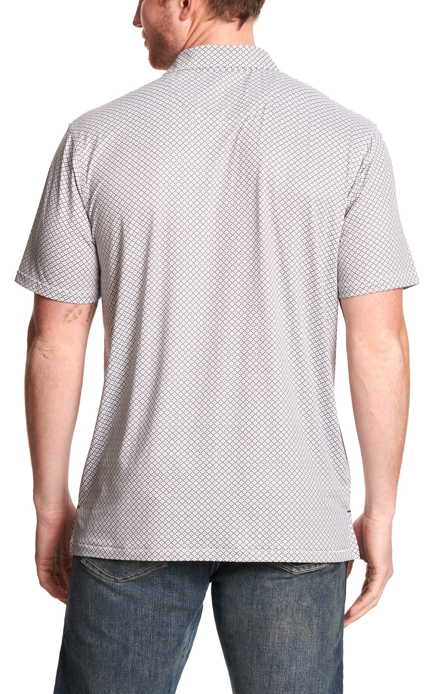 Rafter C Men's White & Gray Geo Polo Shirt - Image 1
