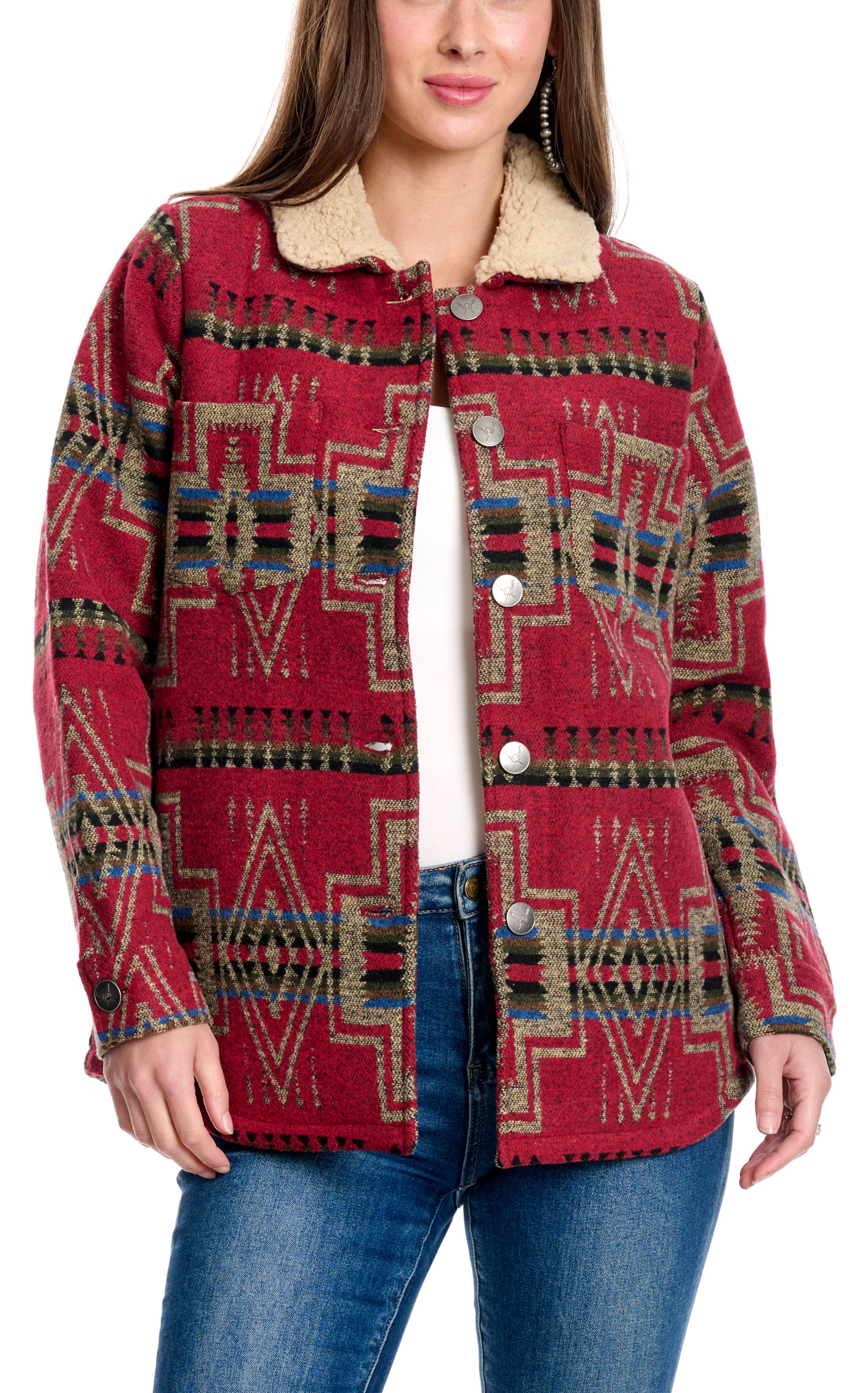 Cotton & Rye Women's Cranberry Aztec Sherpa Lined Jacket - Image 1