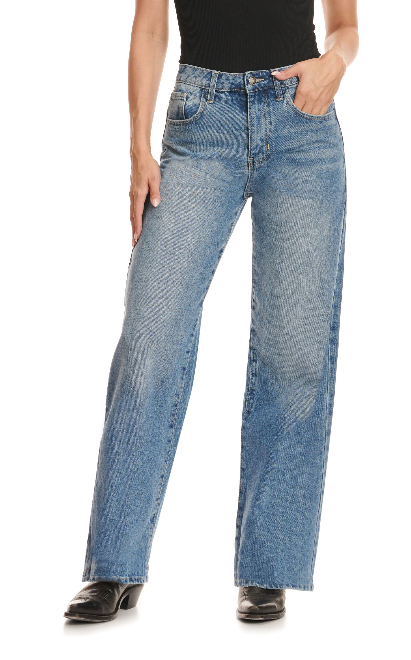 Jelly Jeans Women's Medium Wash High Rise Wide Leg Basic Crop Jeans - Image 1