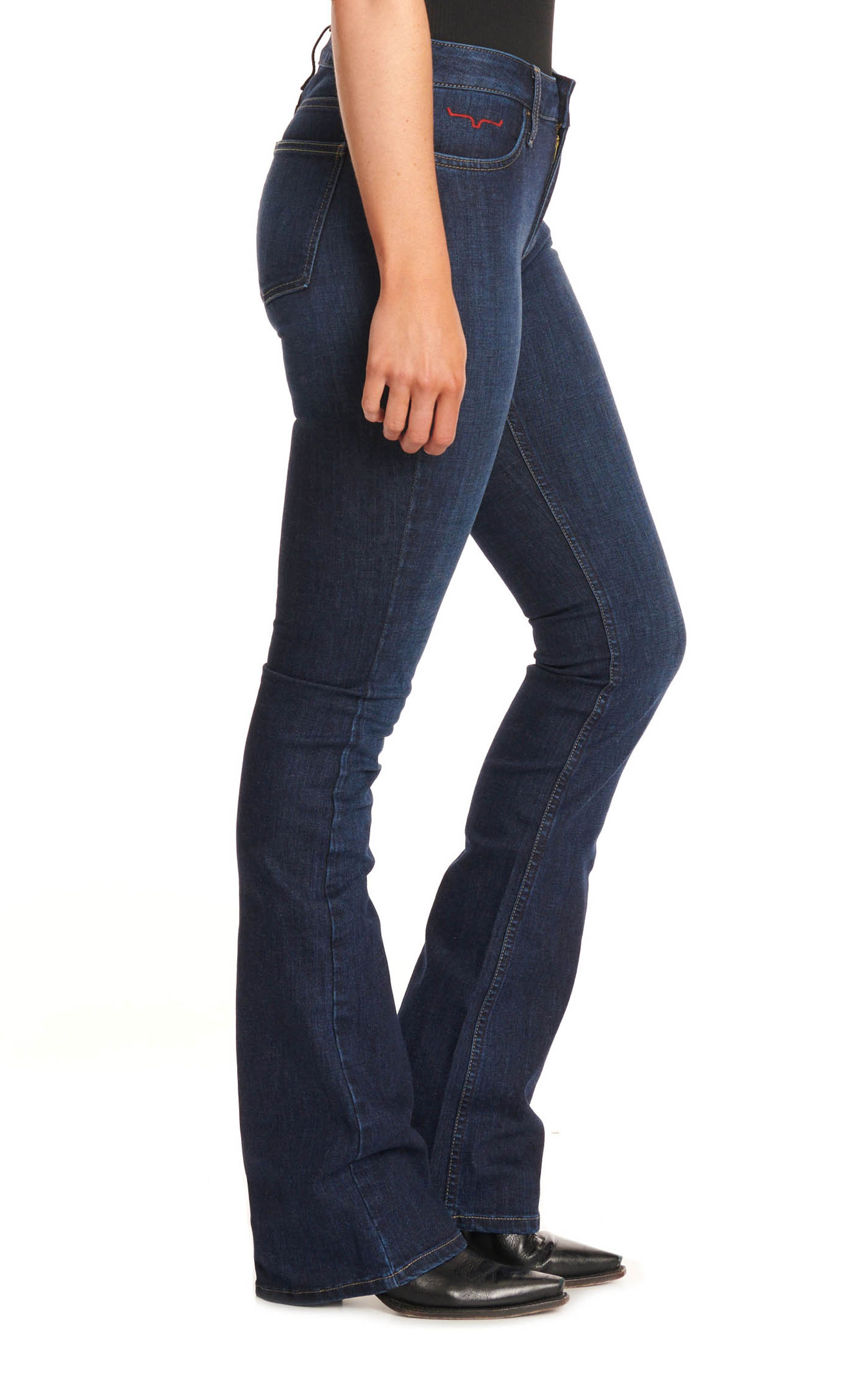 Kimes Ranch Women's Chloe Dark Wash Mid Rise Fitted Thigh Boot Cut Jeans - Image 1