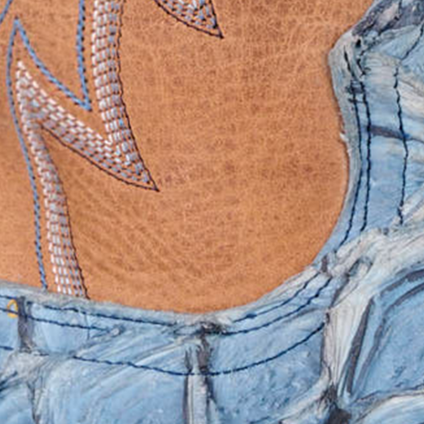 Cavender’s Men’s Blue Pirarucu and Brass Wide Square Toe Exotic Cowboy Boots - Image 1