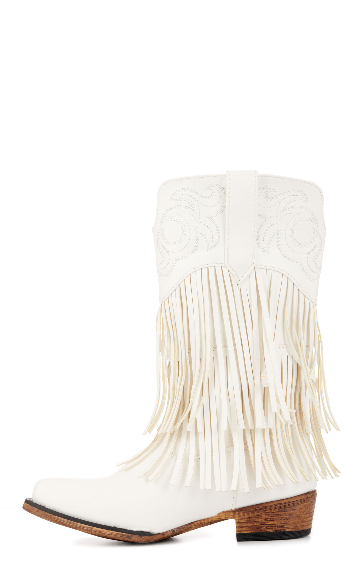 Roper Girls Rickrack White Faux Leather Fringe Snip Toe Cowboy Boots - Image 1