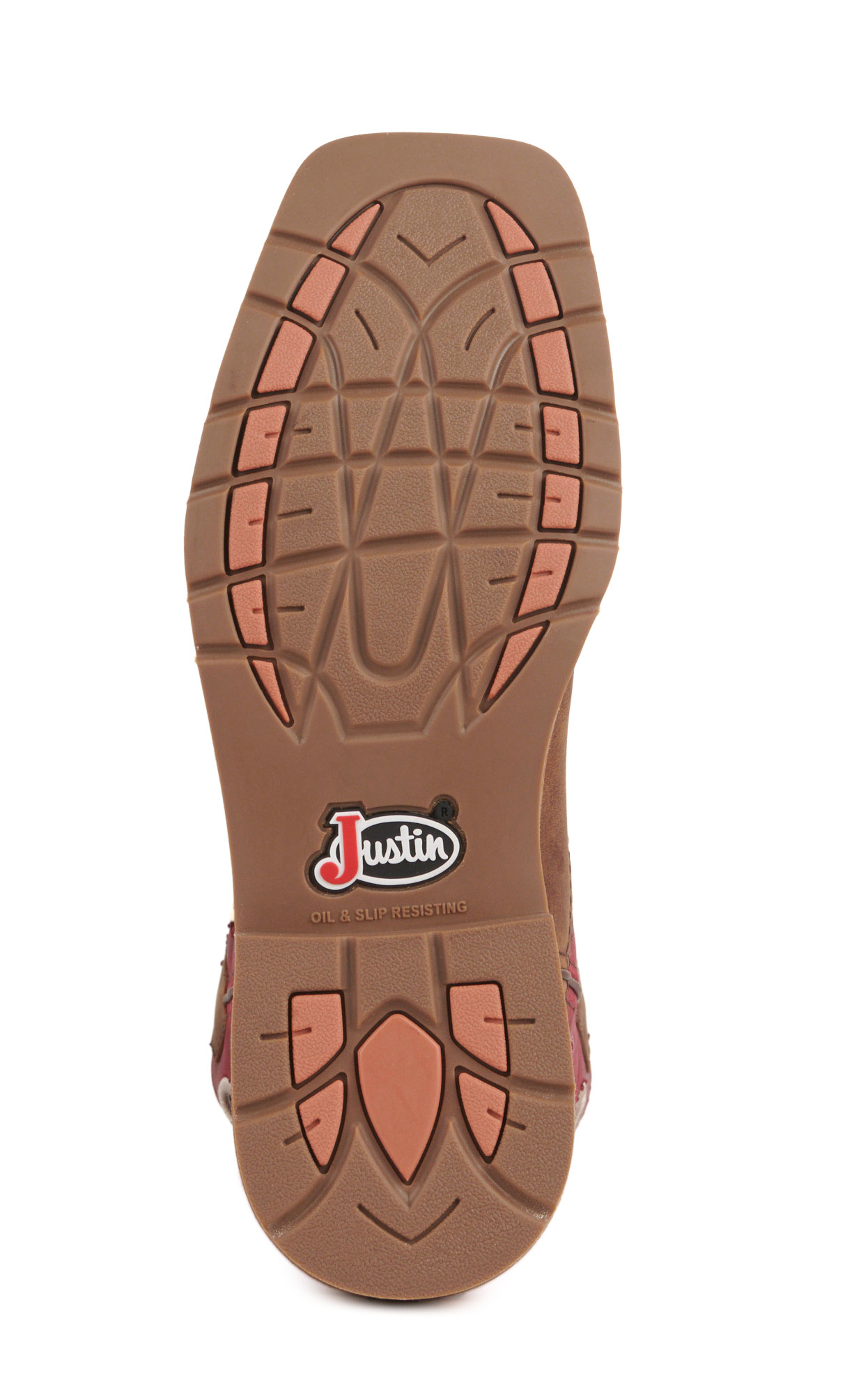 Justin Men's All Around Walnut Brown and Red Square Steel Toe Work Boots - Image 1