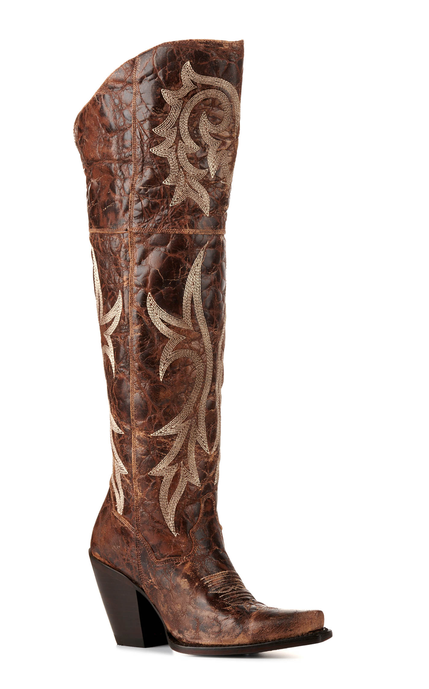 Dan Post Women's Jilted Distressed Brown Snip Toe Tall Cowboy Boots - Image 1