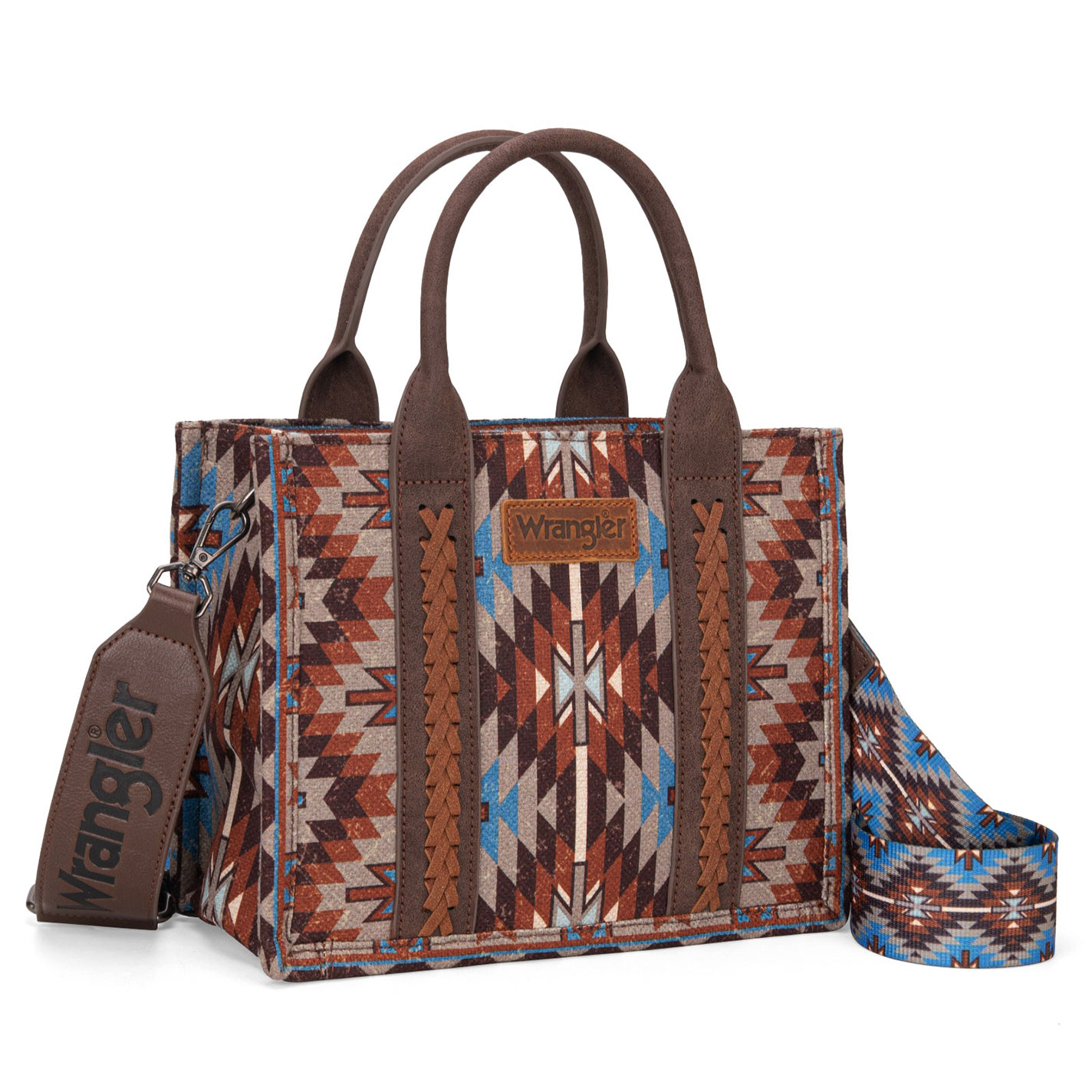 Wrangler Taupe Aztec Print Crossbody Tote Bag - Image 1
