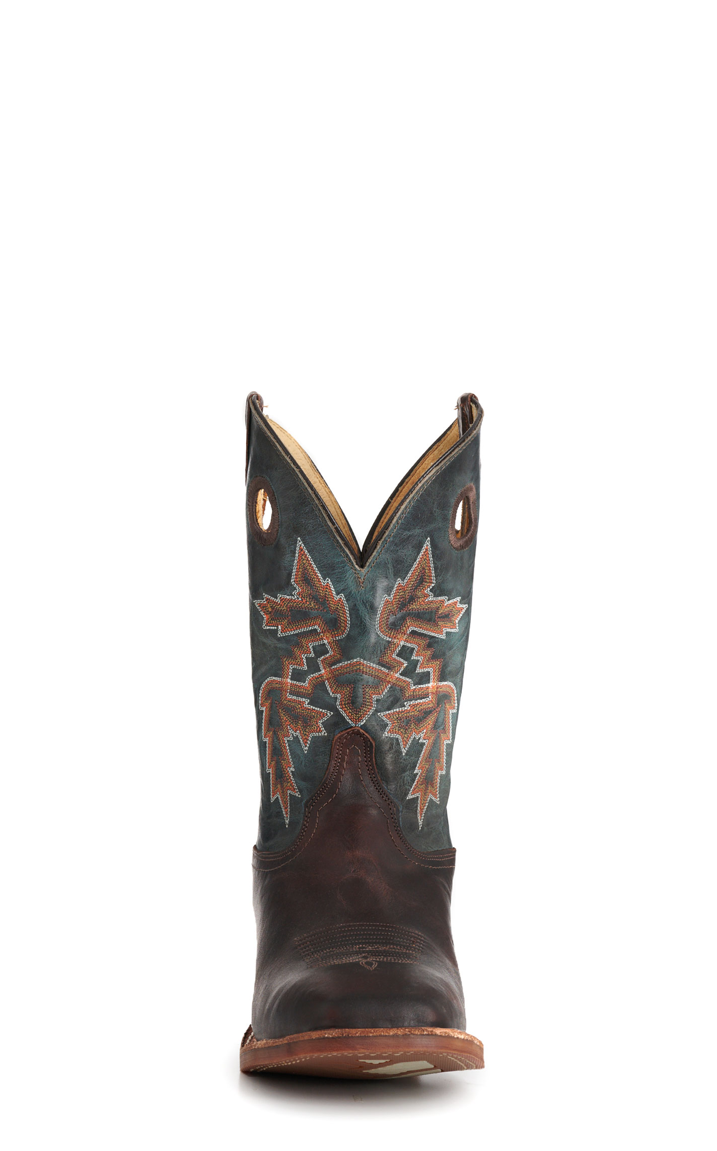 Justin Men’s Chocolate Brown & Silver Blue Bender Wide Square Toe Cowboy Boots - Image 1