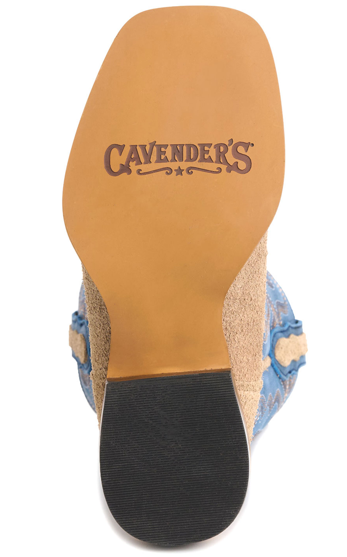 Cavender’s Kid’s Bone Roughout Suede and Blue Square Toe Cowboy Boots - Image 1