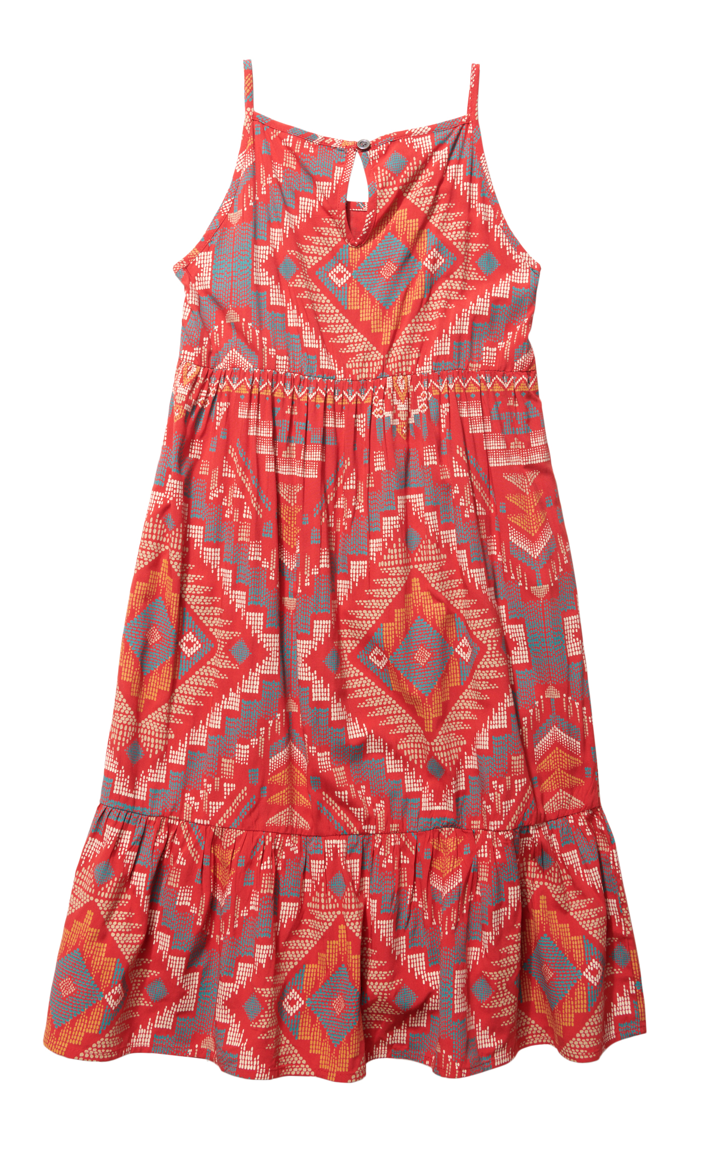 Wrangler Girl's Red & Colorful Aztec Print Sleeveless Thin Strap Dress   - Image 1