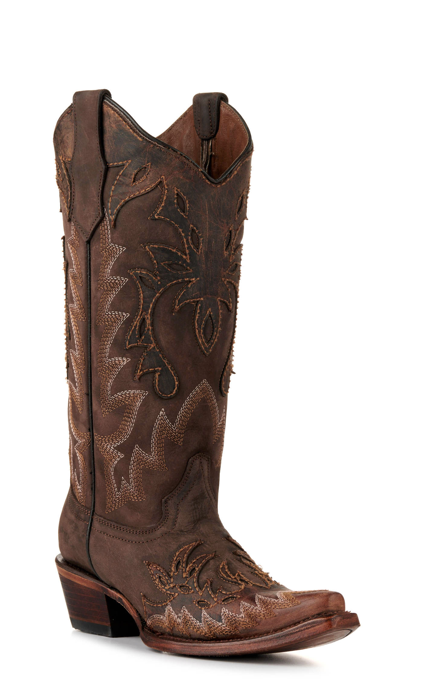 Circle G by Corral Women's Chocolate with Cognac Wingtips Snip Toe Cowboy Boots - Image 1