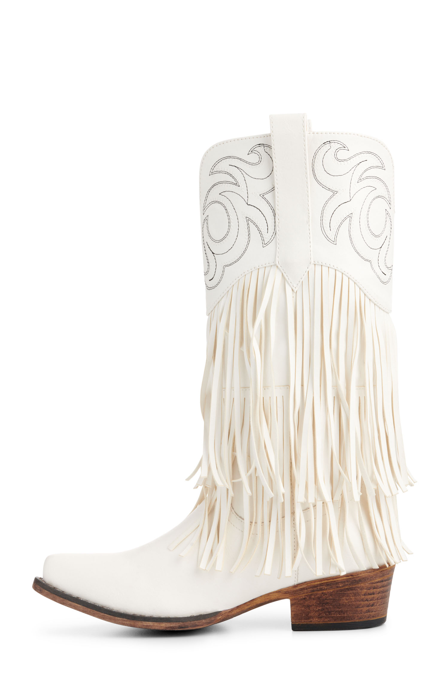Roper Women's Ivory Faux Leather with Fringe Snip Toe Boots - Image 1