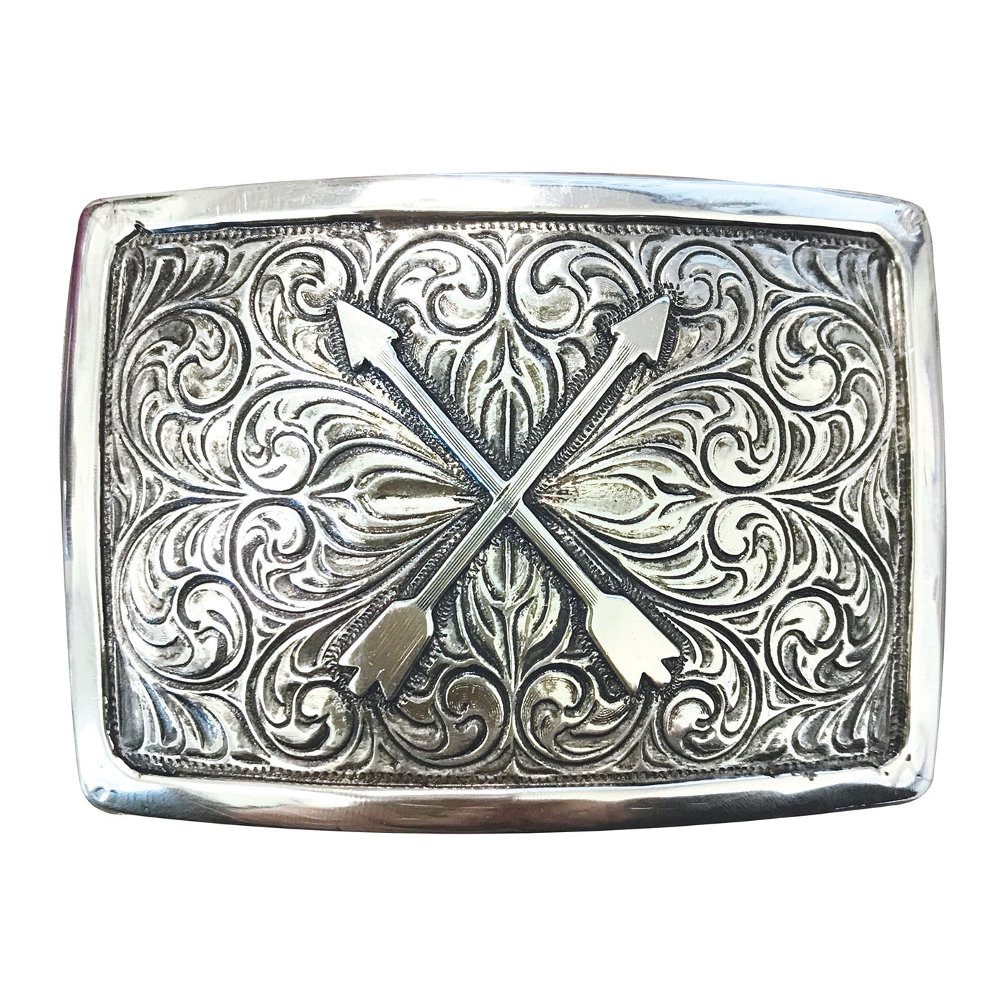 AndWest Silver Crossed Arrows Etched Belt Buckle - Image 1
