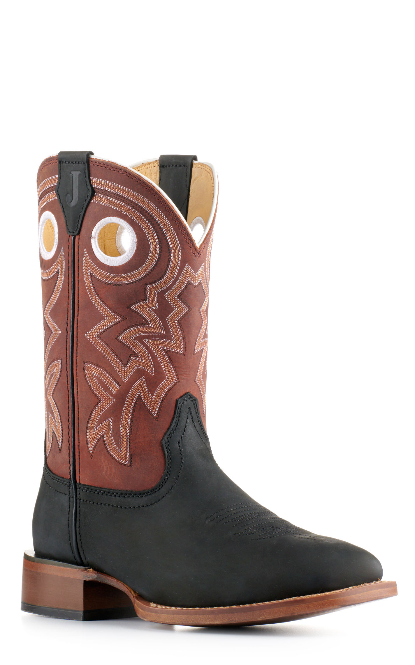 Justin Men's Frontier Tuf Black and Red Wide Square Toe Cowboy Boots - Image 1