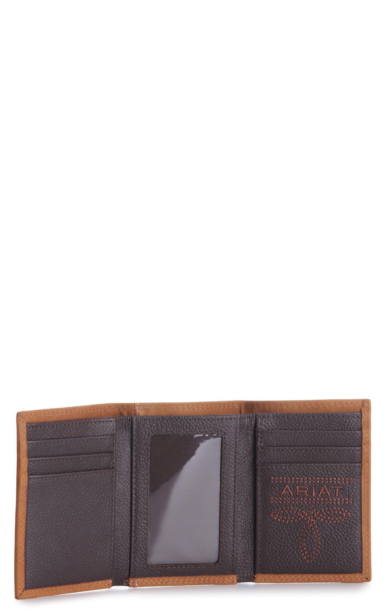 Ariat Men's Tan Embossed Logo Trifold Wallet - Image 1