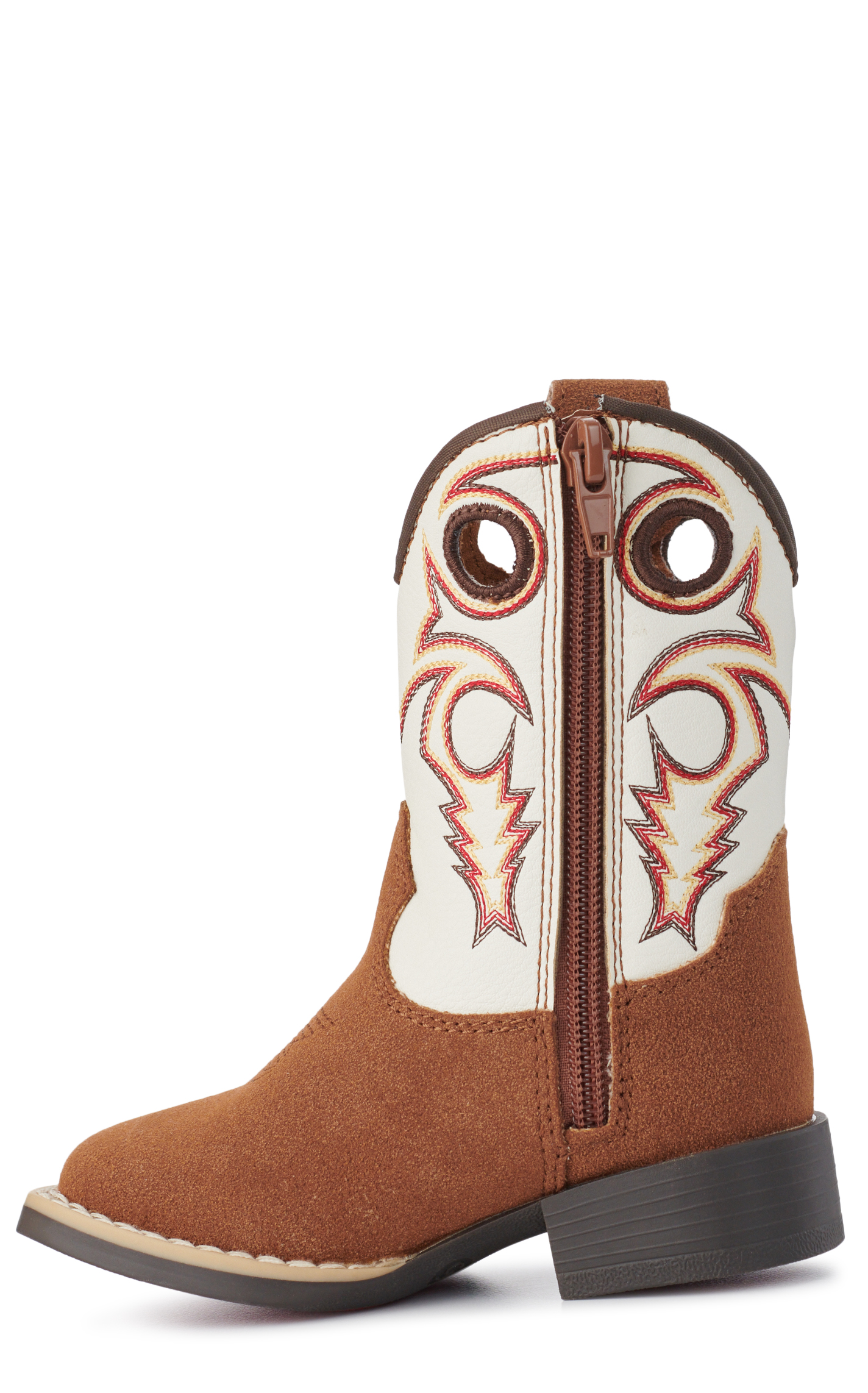 Twister Toddler Boys Trey White and Brown Roughout Wide Square Toe Cowboy Boots - Image 1