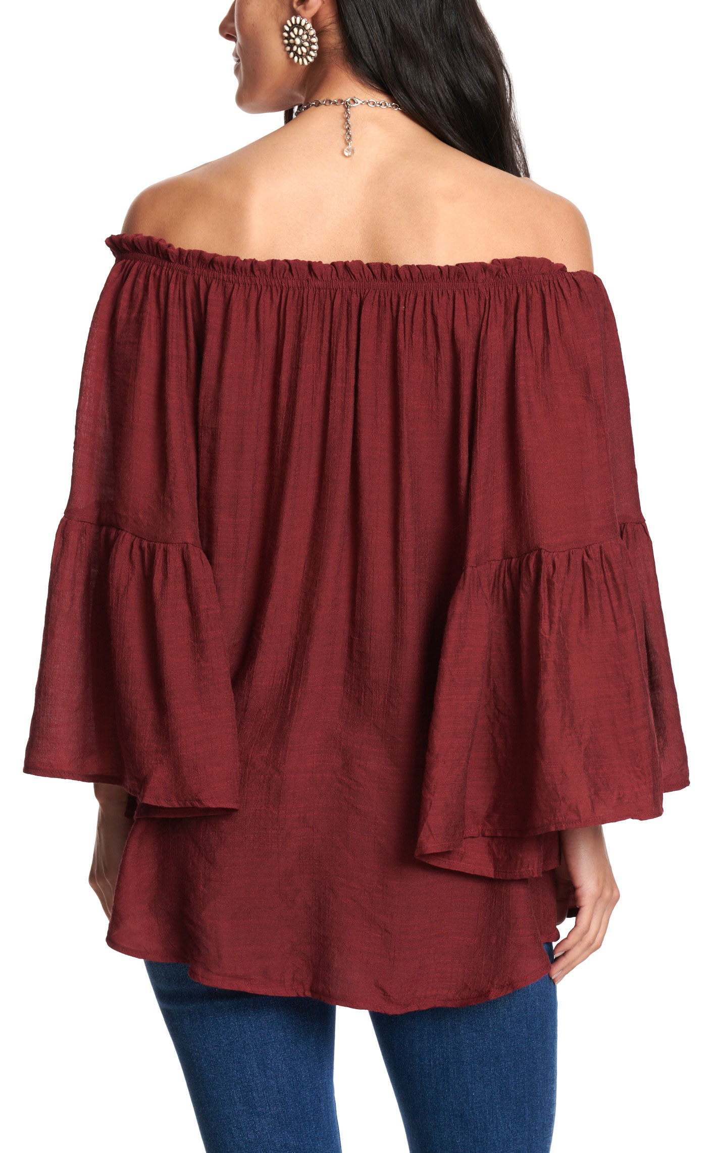 Fashion Express Women's Wine Ruffle Off-Shoulder Top - Image 1