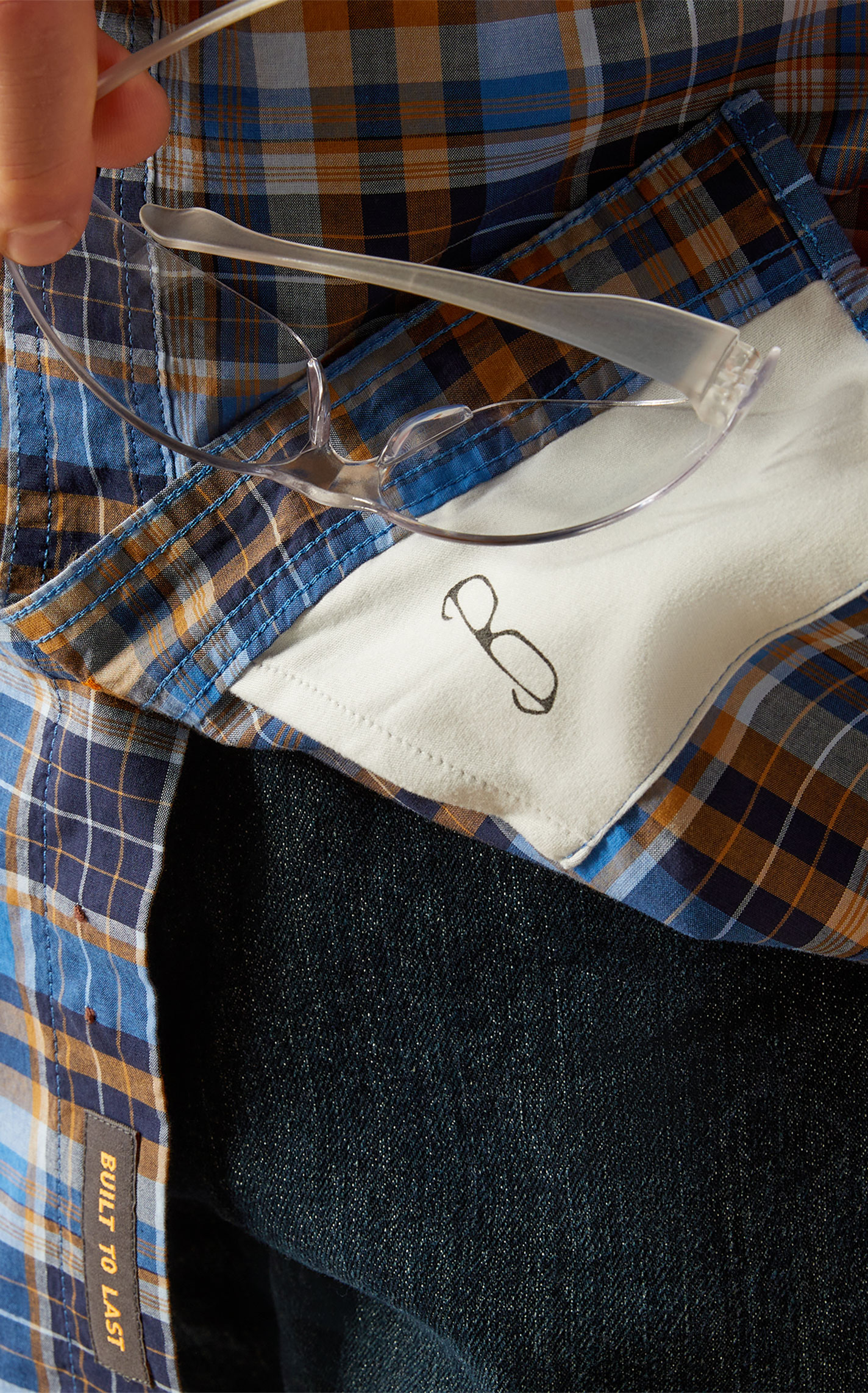 Ariat Men's Rebar DuraStretch Blue Black & Gold Plaid Work Shirt - Image 4