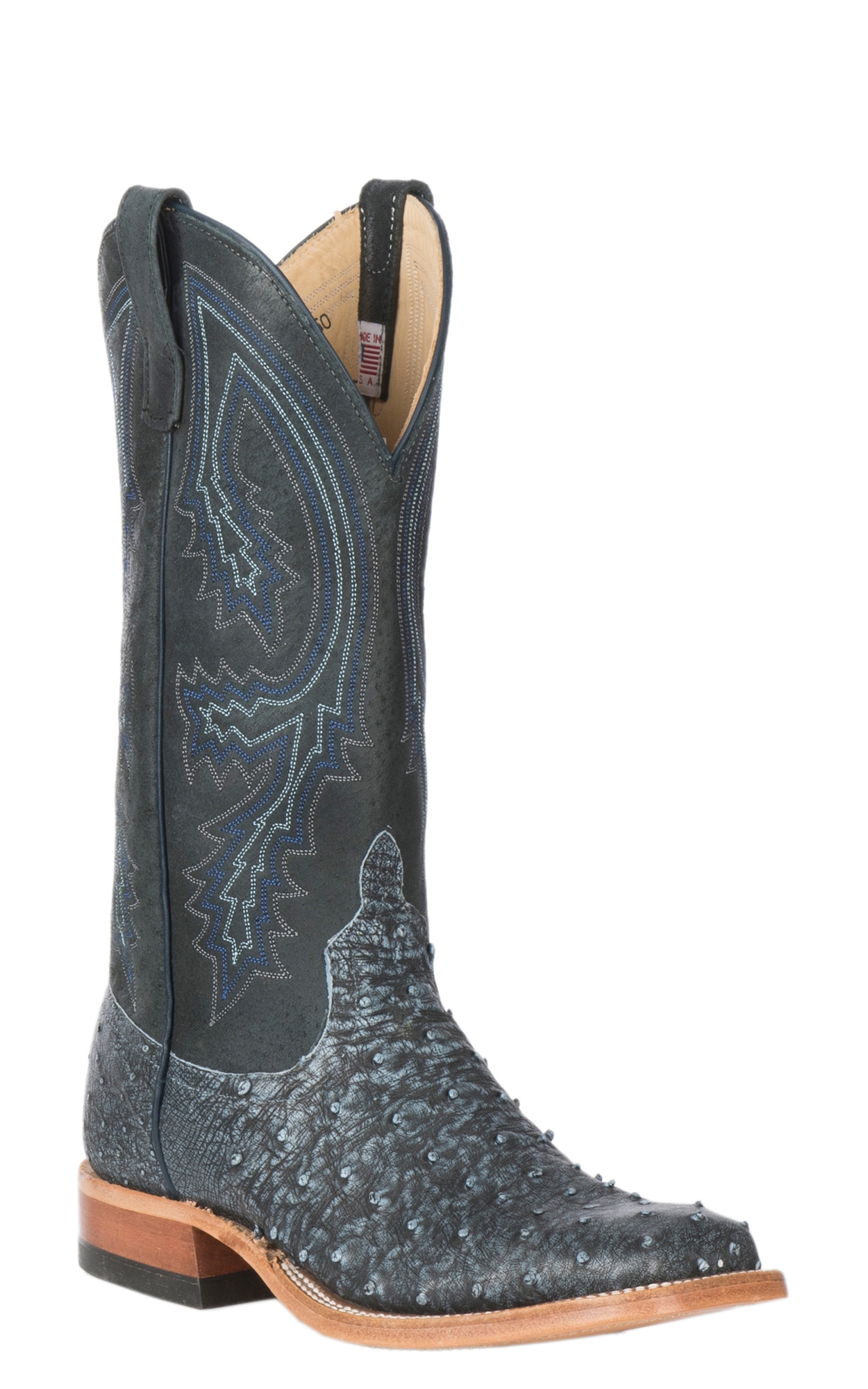 Anderson Bean Men's Black Safari Full Quill Ostrich Wide Square Toe Exotic Cowboy Boots - Image 1