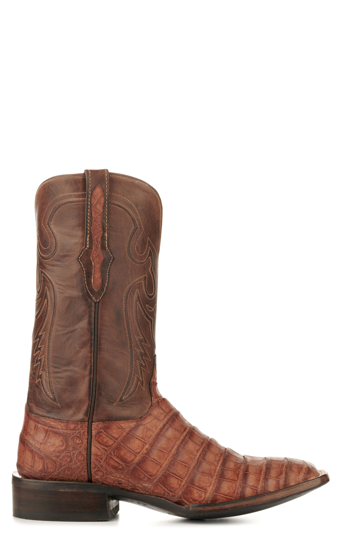 Black Jack Men's Burnished Barnwood and Brown Caiman Belly Wide Square Toe Exotic Cowboy Boots - Image 1