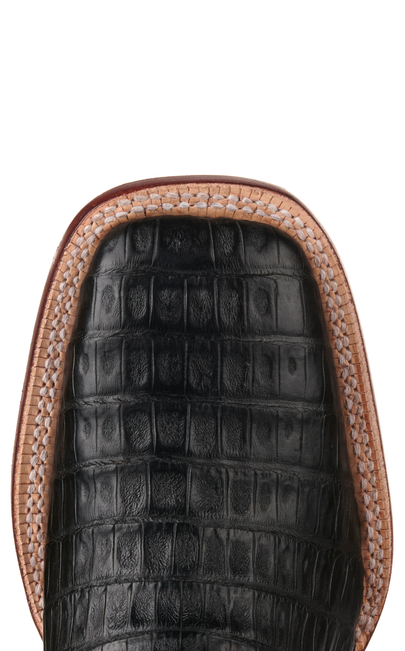 R. Watson Men's Black Caiman Tail and Tan Wide Square Toe Exotic Cowboy Boots - Image 1