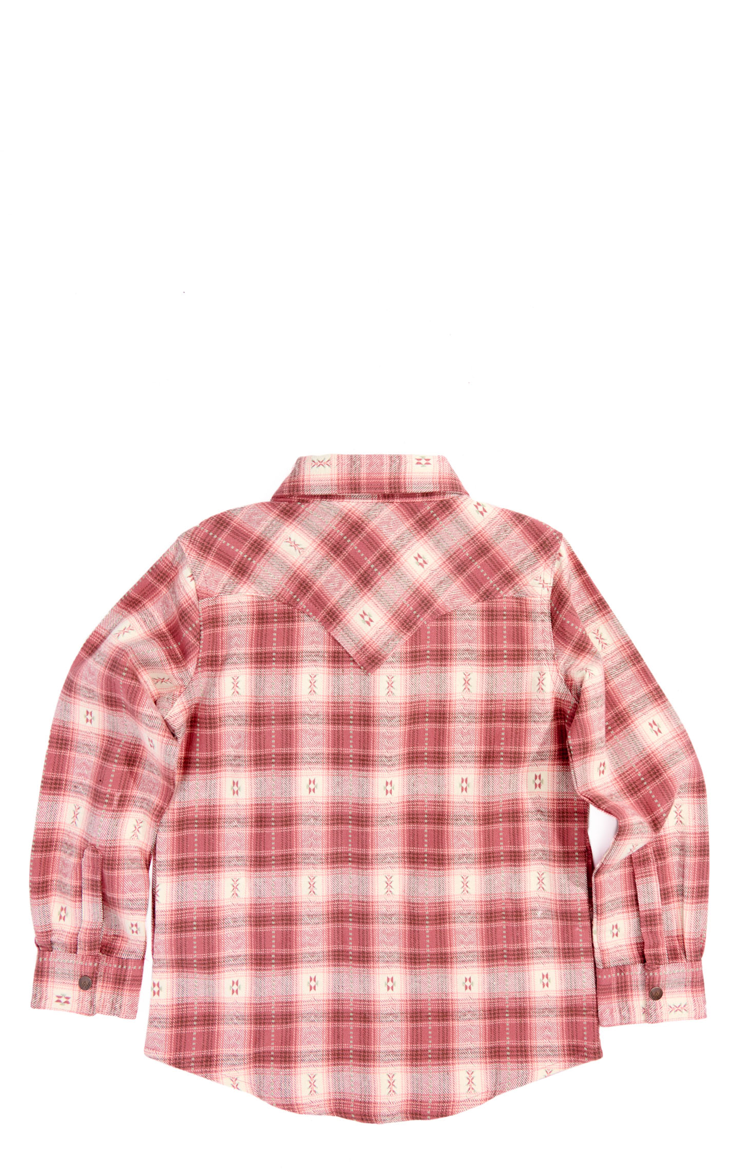 Wrangler Girl's Cream & Berry Aztec Plaid Flannel Long Sleeve Western Shirt - Image 1