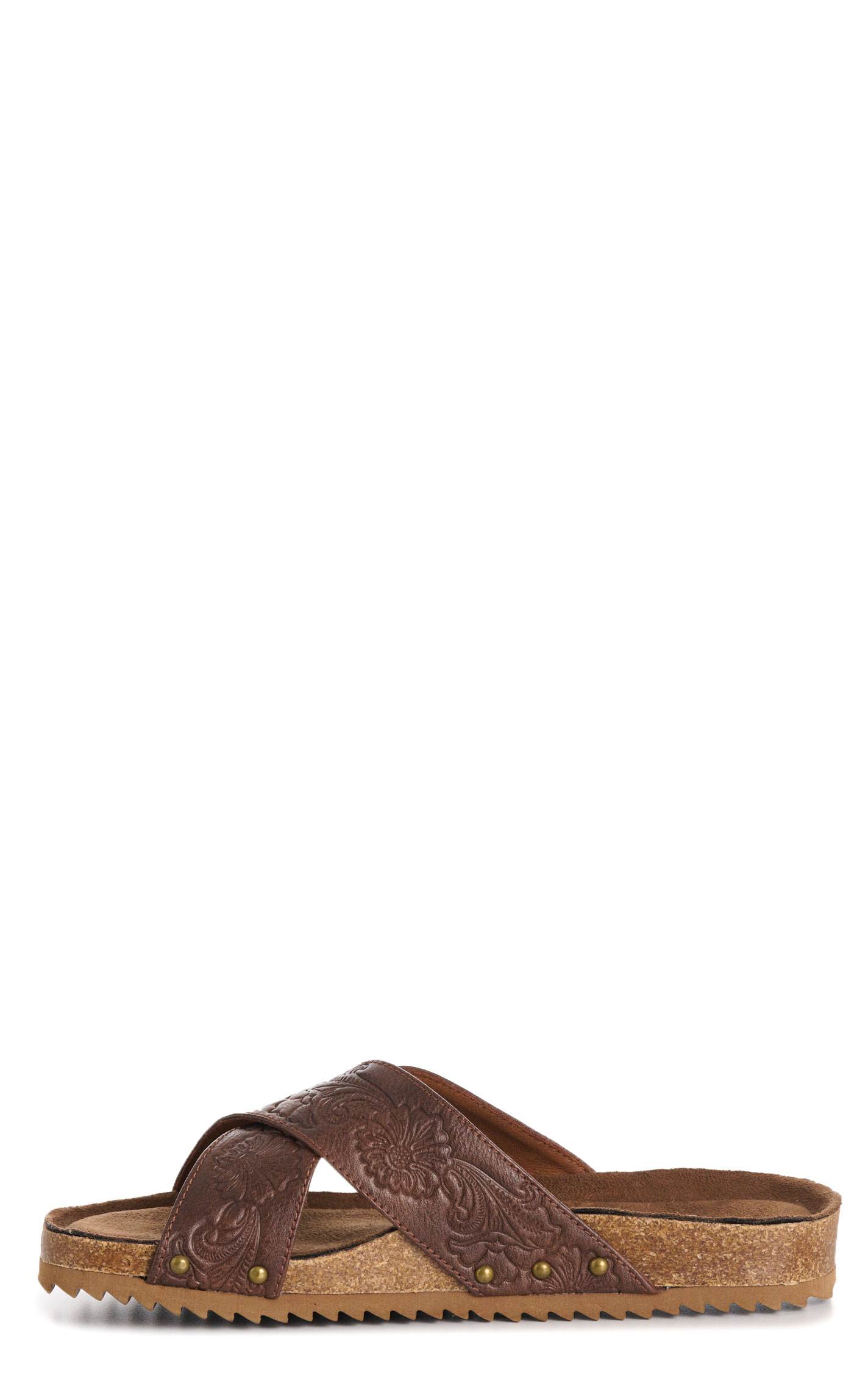 Very G Women's Brown Jaycee Embossed Faux Leather Slip-on Sandals - Image 1