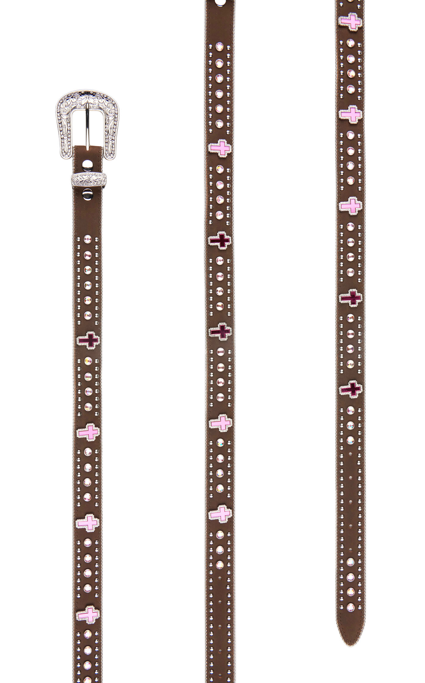 Nocona Children's Medium Brown Leather Pink Cross Crystals - Image 1