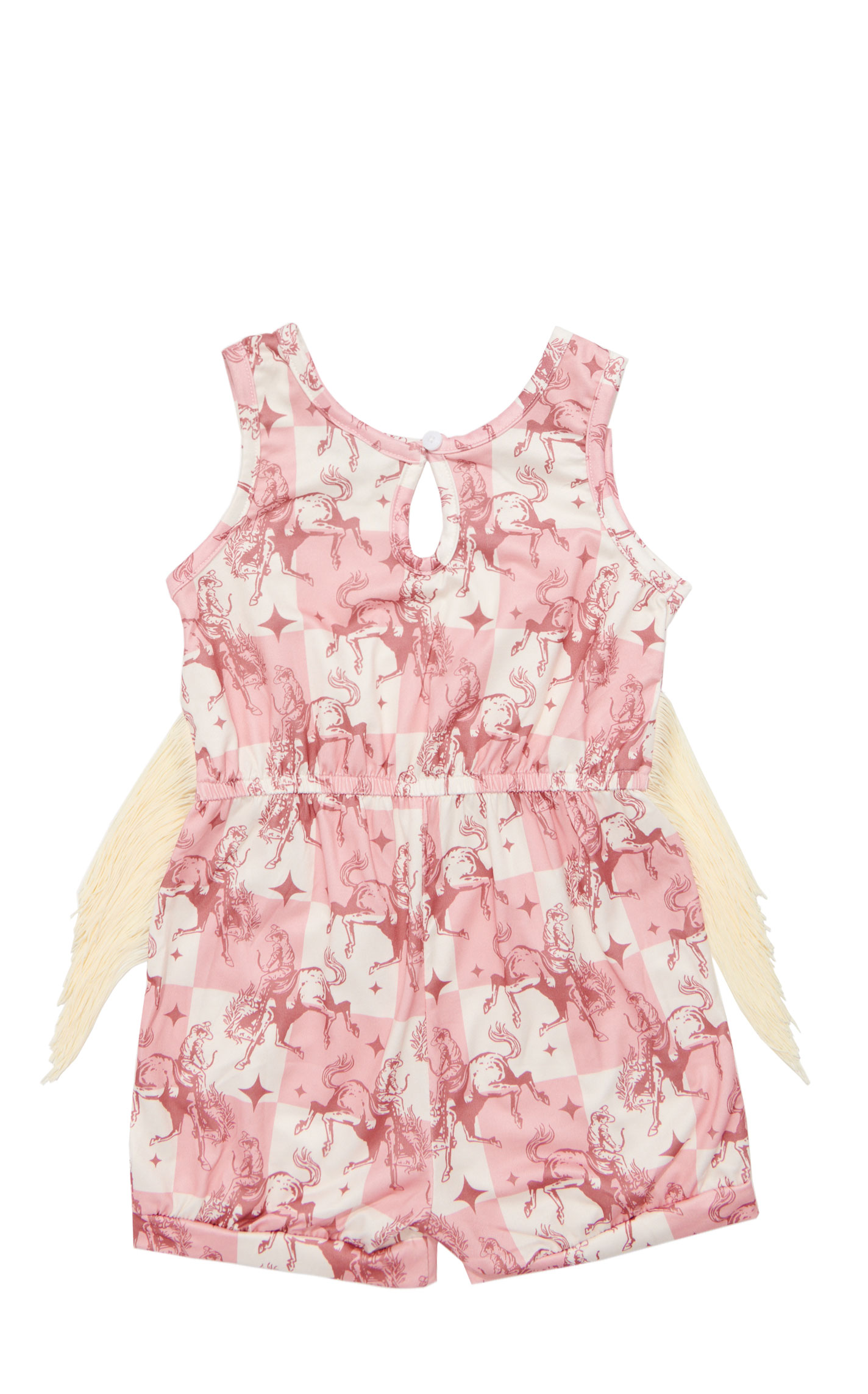 Shea Baby Girl's Pink Rodeo Rider Fringe Romper - Image 1