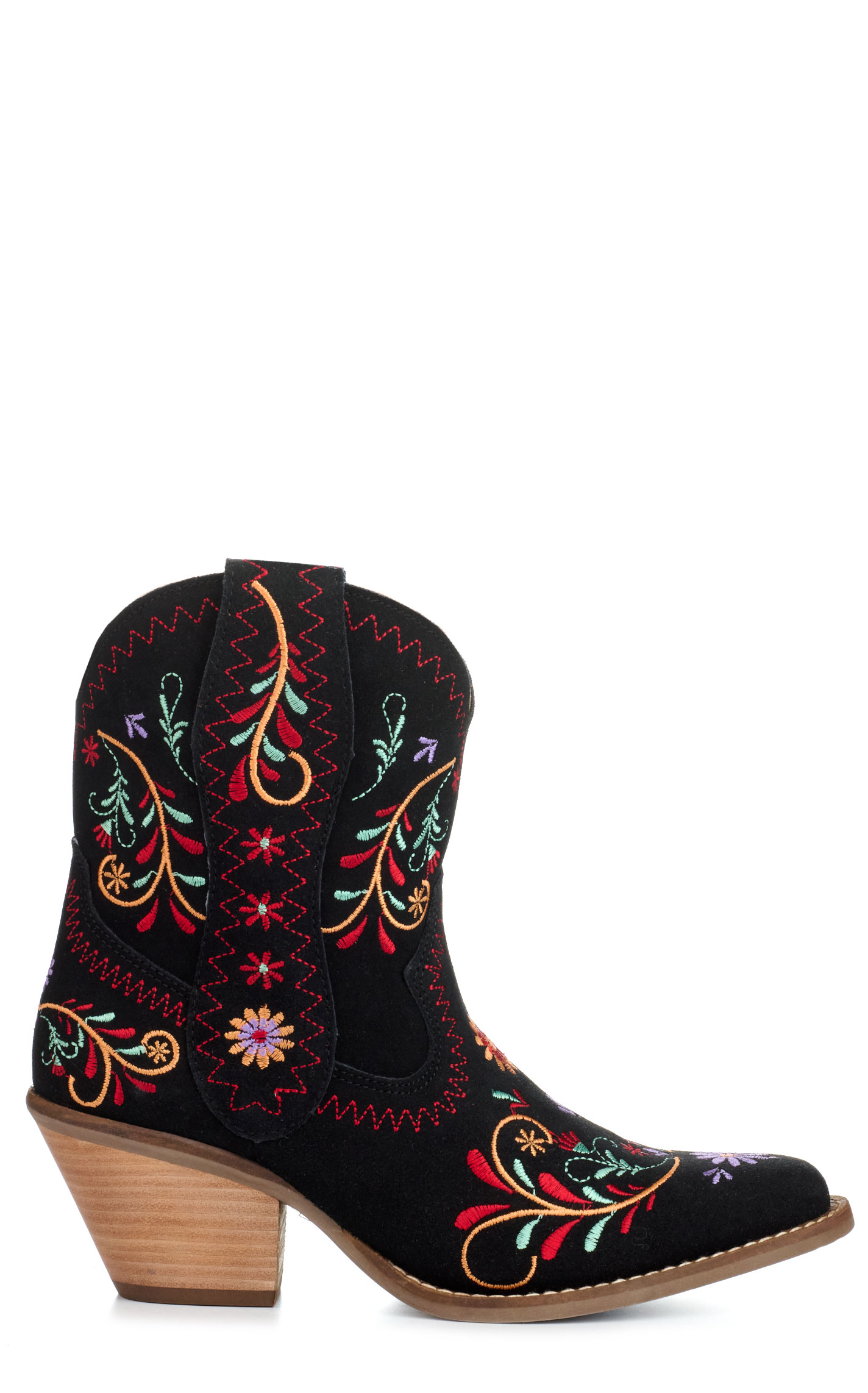 Dingo Women's Sugar Bug Black Suede with Floral Embroidery Round Toe Booties - Image 1