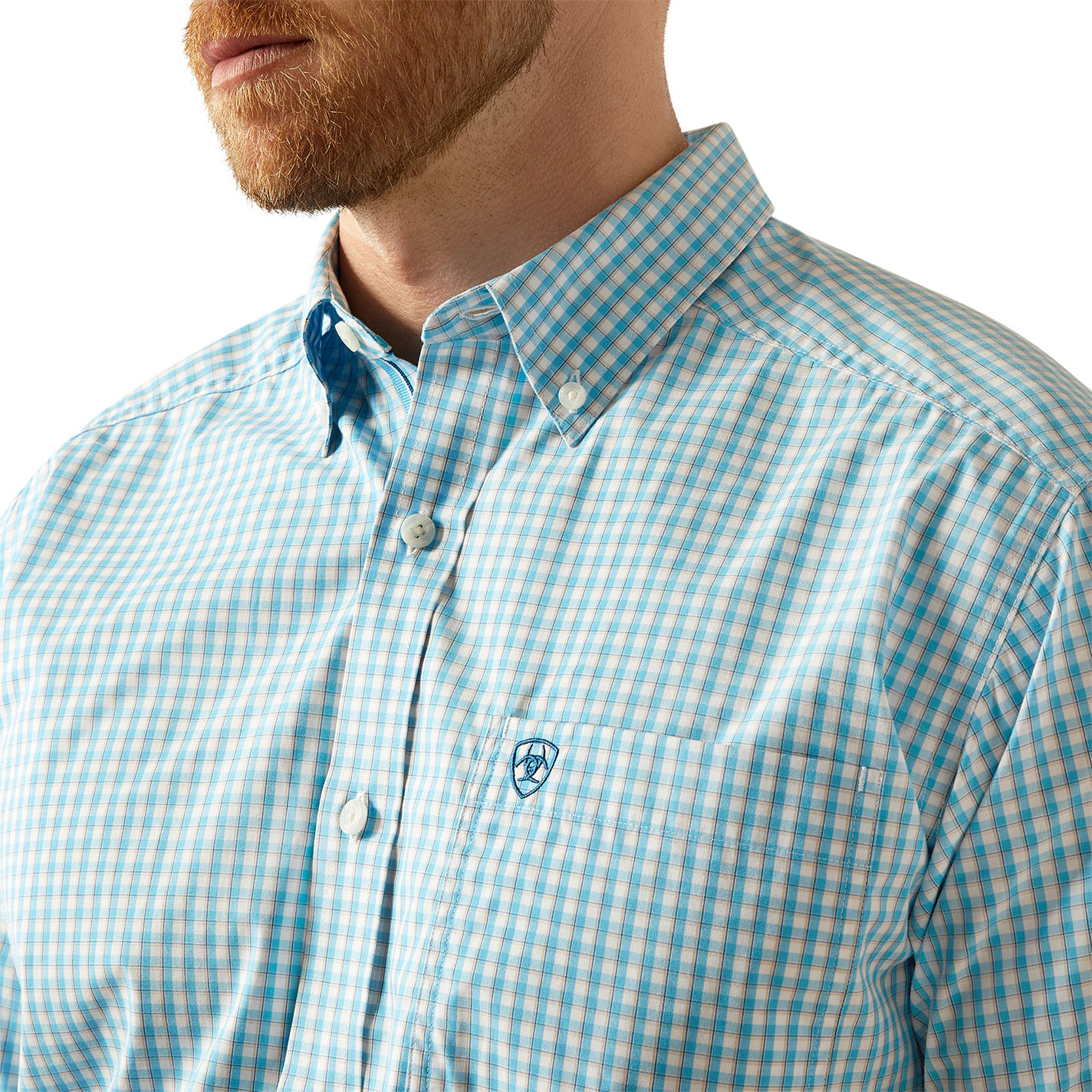 Ariat Pro Series Men's Sloane Light Blue Plaid Western Shirt - Image 1