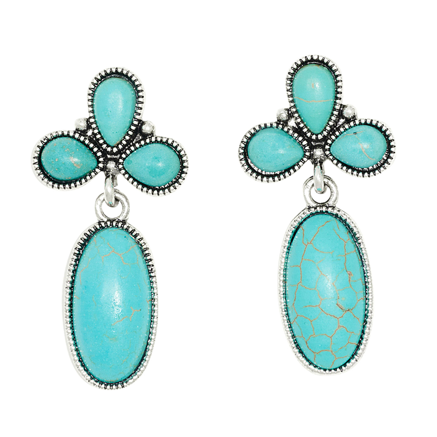 Southern Grace Silver & Turquoise Oval Cluster Post Earrings - Image 1