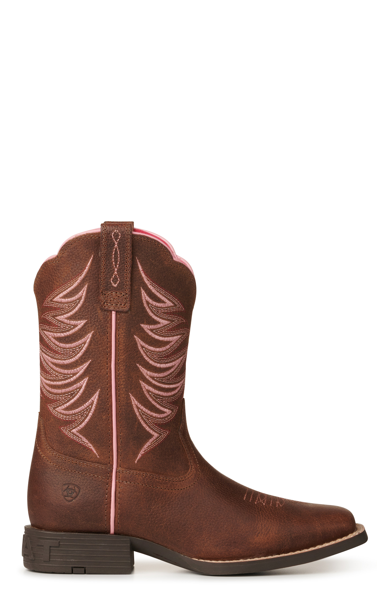 Ariat Youth Firecatcher Rowdy Brown Wide Square Toe Cowboy Boots - Image 1