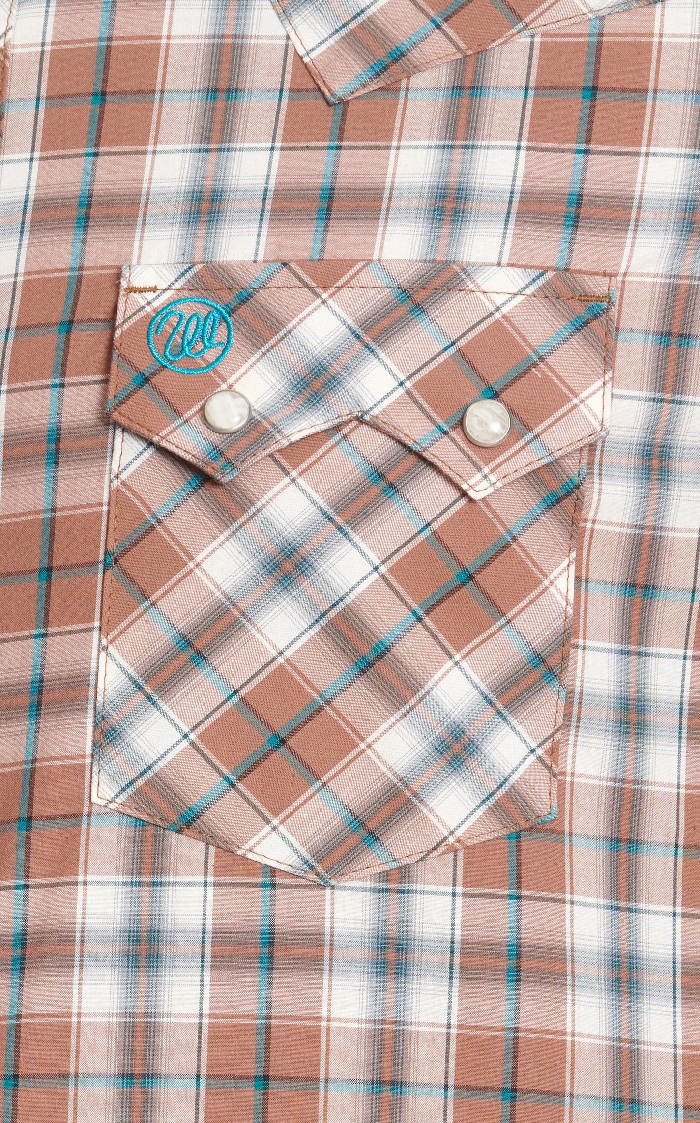 Wrangler Retro Men's Cream Cinnamon & Teal Plaid Western Shirt - Image 1