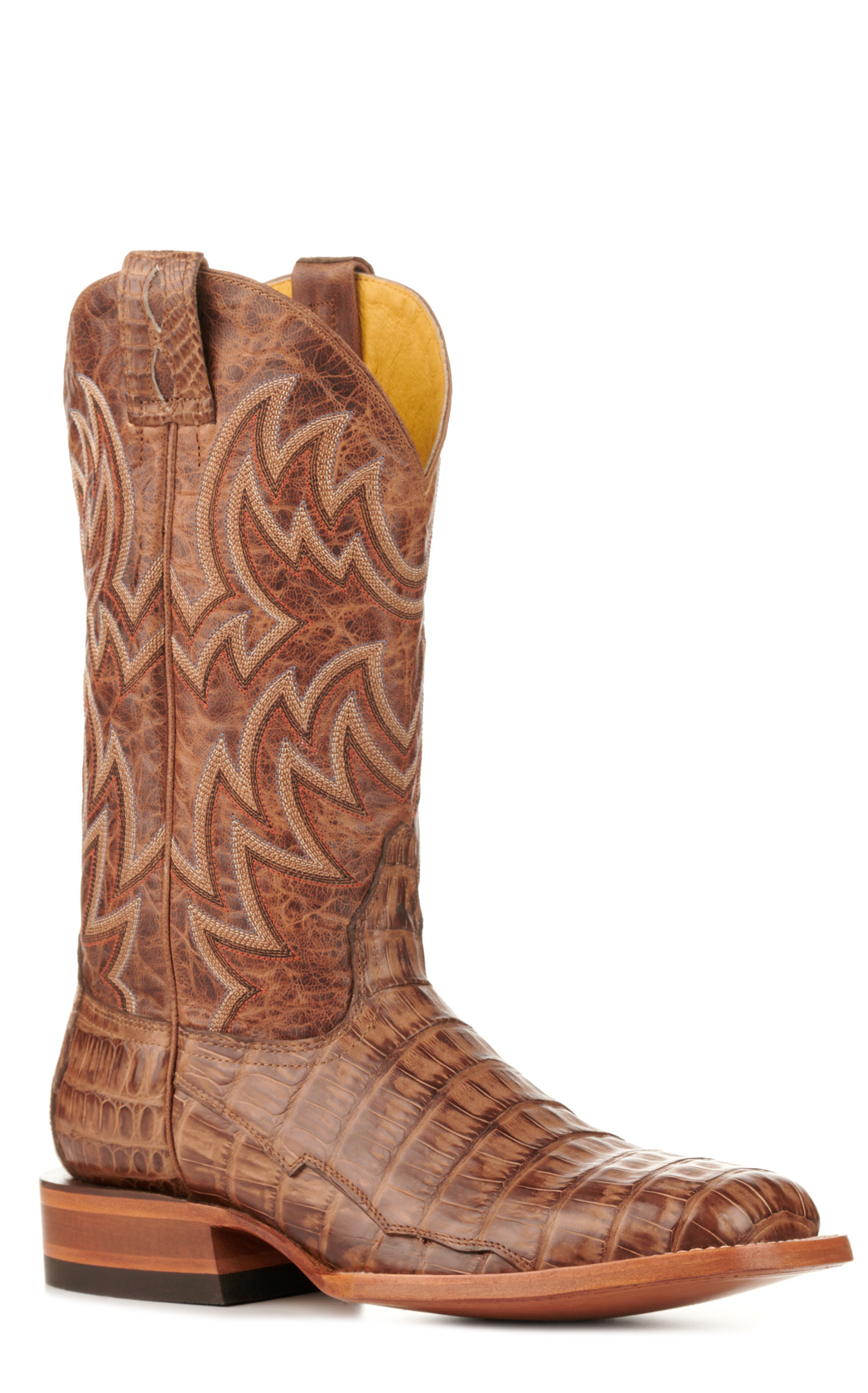 Cavender's Men's Orix Brown and Chestnut Caiman Belly Wide Square Toe Exotic Cowboy Boots - Image 1