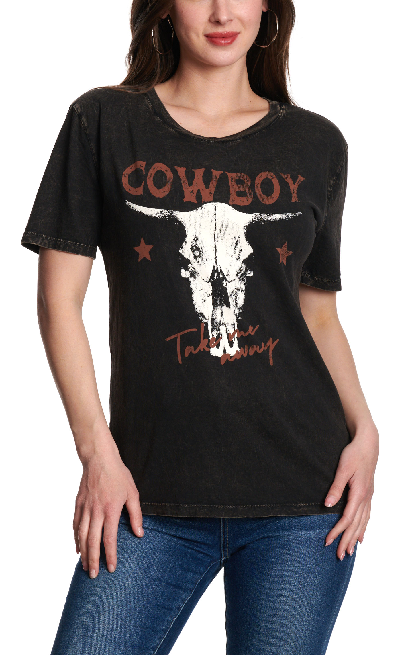 R. Rouge Women's Black Cowboy Take Me Away Graphic T-Shirt - Image 1