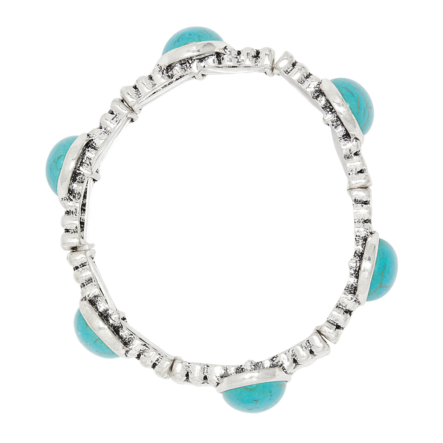 Southern Grace Silver & Turquoise Oval Stone Stretch Bracelet - Image 1