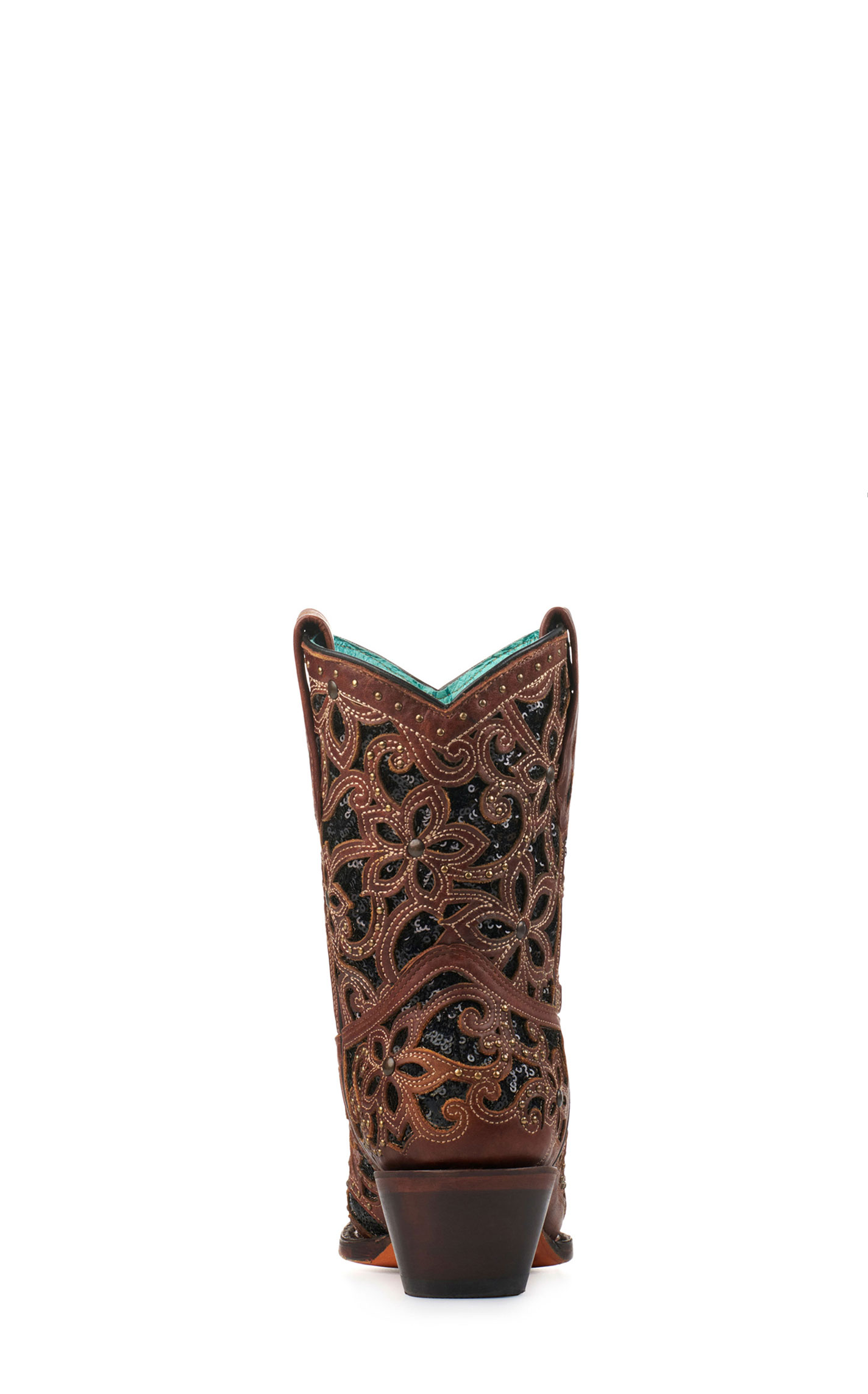 Corral Women's Brown with Black Glitter Inlay Snip Toe Cowboy Booties - Image 1