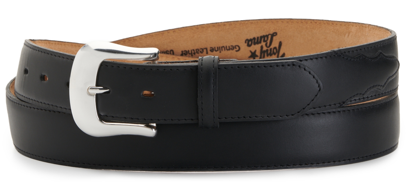 Tony Lama Men's Longhorn Black Leather with Silver Buckle Western Belt - Image 1