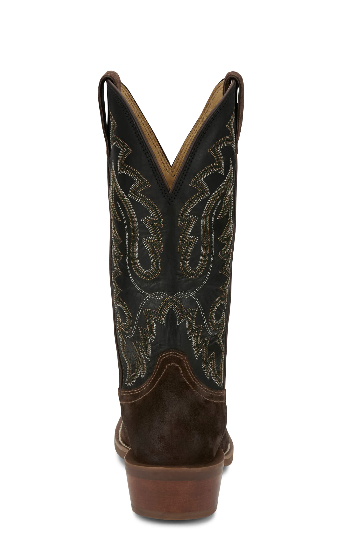 Justin Men’s Frontier Brown Suede & Black Goat Punchy Toe Cowboy Boots - Image 1