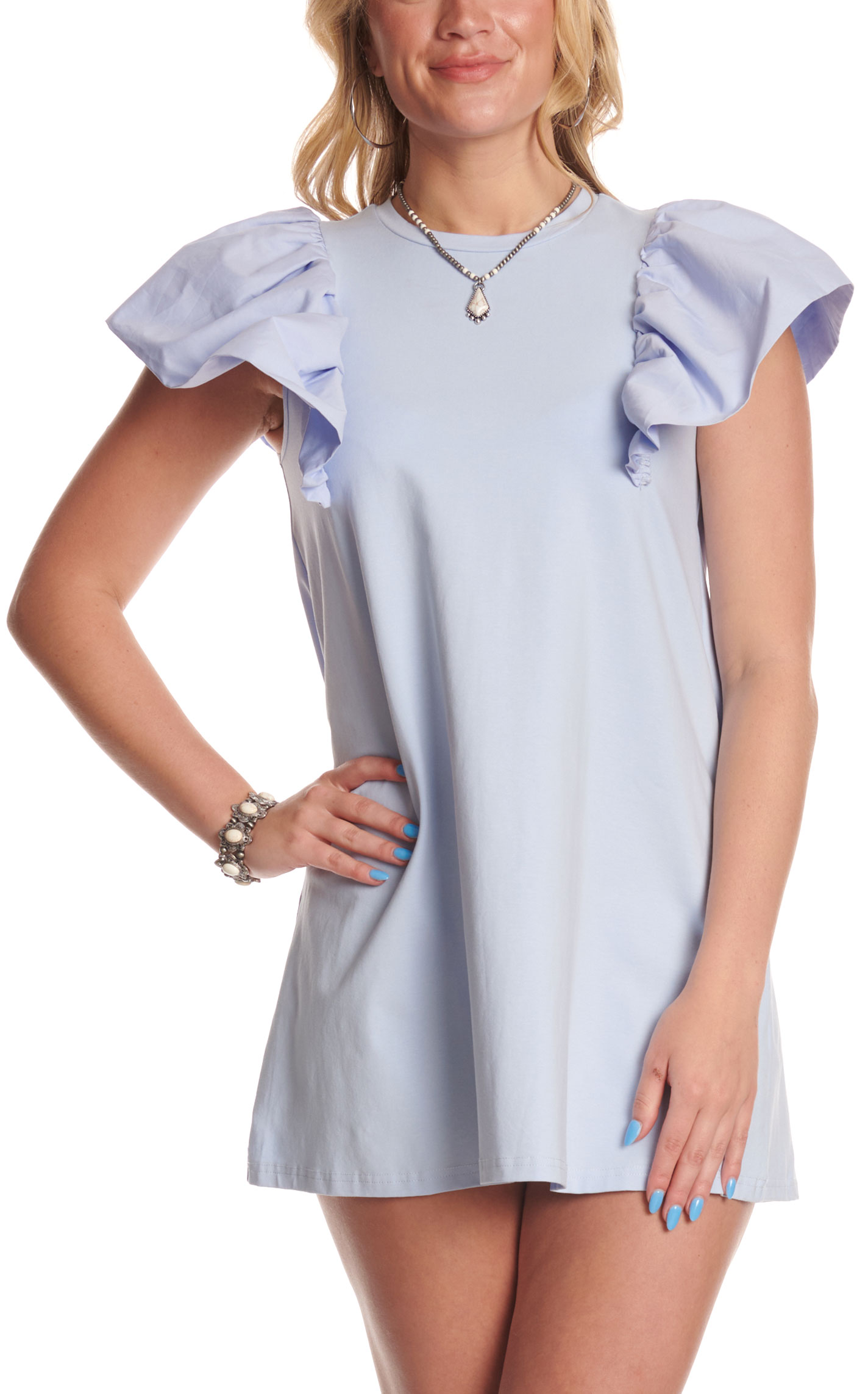Pretty Follies Women's Baby Blue Flutter Sleeve Mini Dress - Image 1