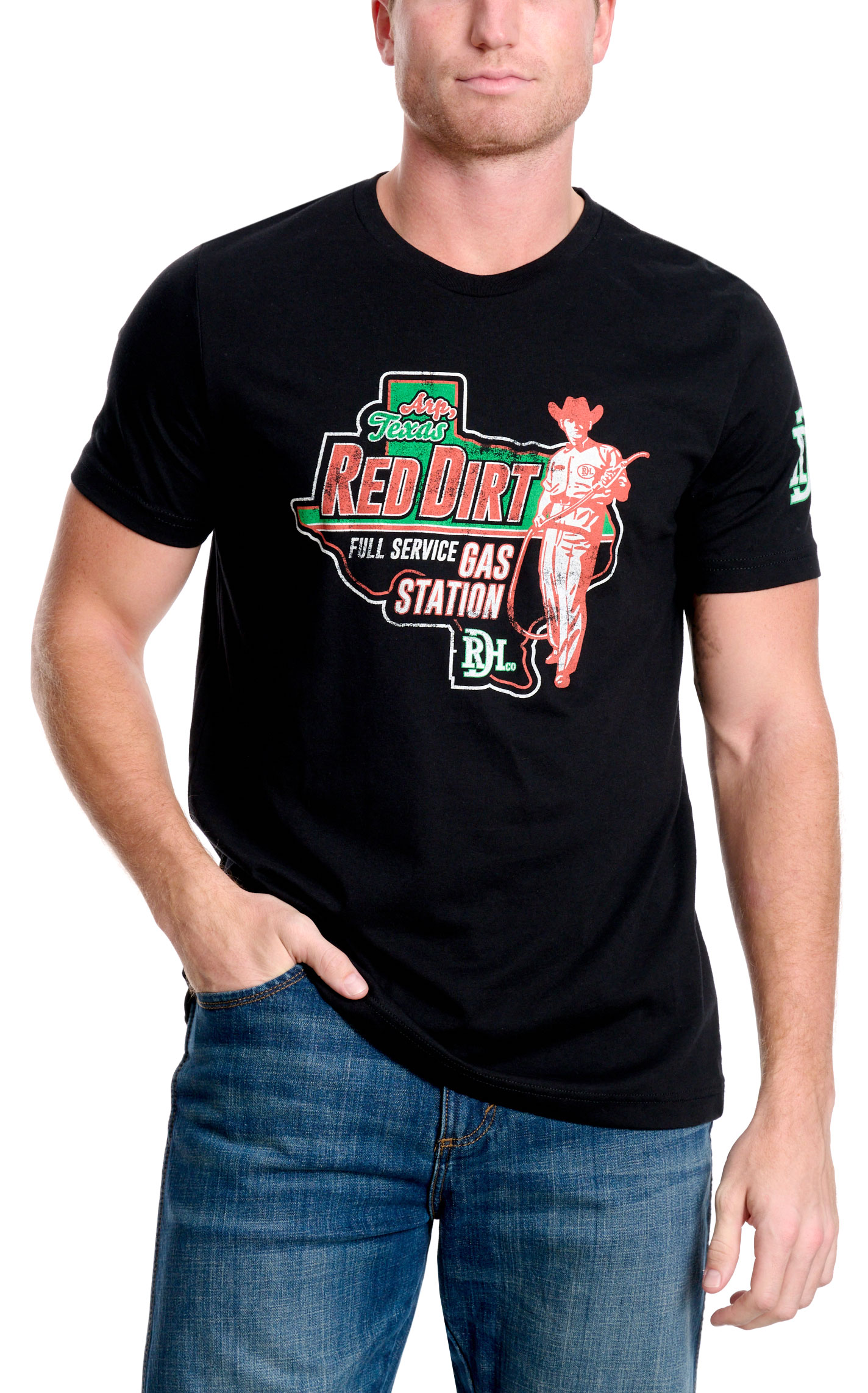 Red Dirt Hat Co. Men's Black Pit Stop Logo Graphic T-Shirt - Image 1