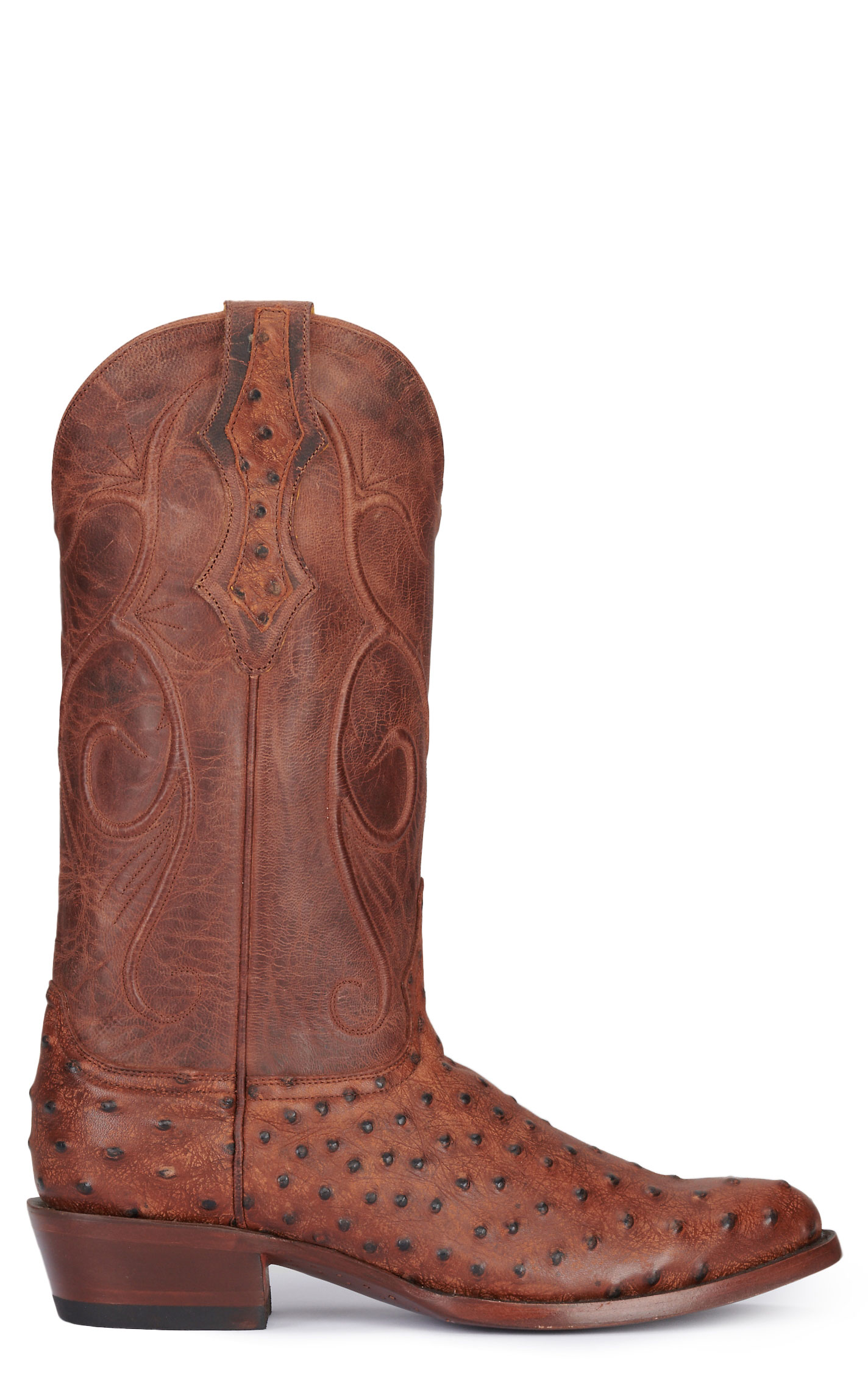 Cavender's Men's Almond Ostrich Print Round Toe Cowboy Boots - Image 1