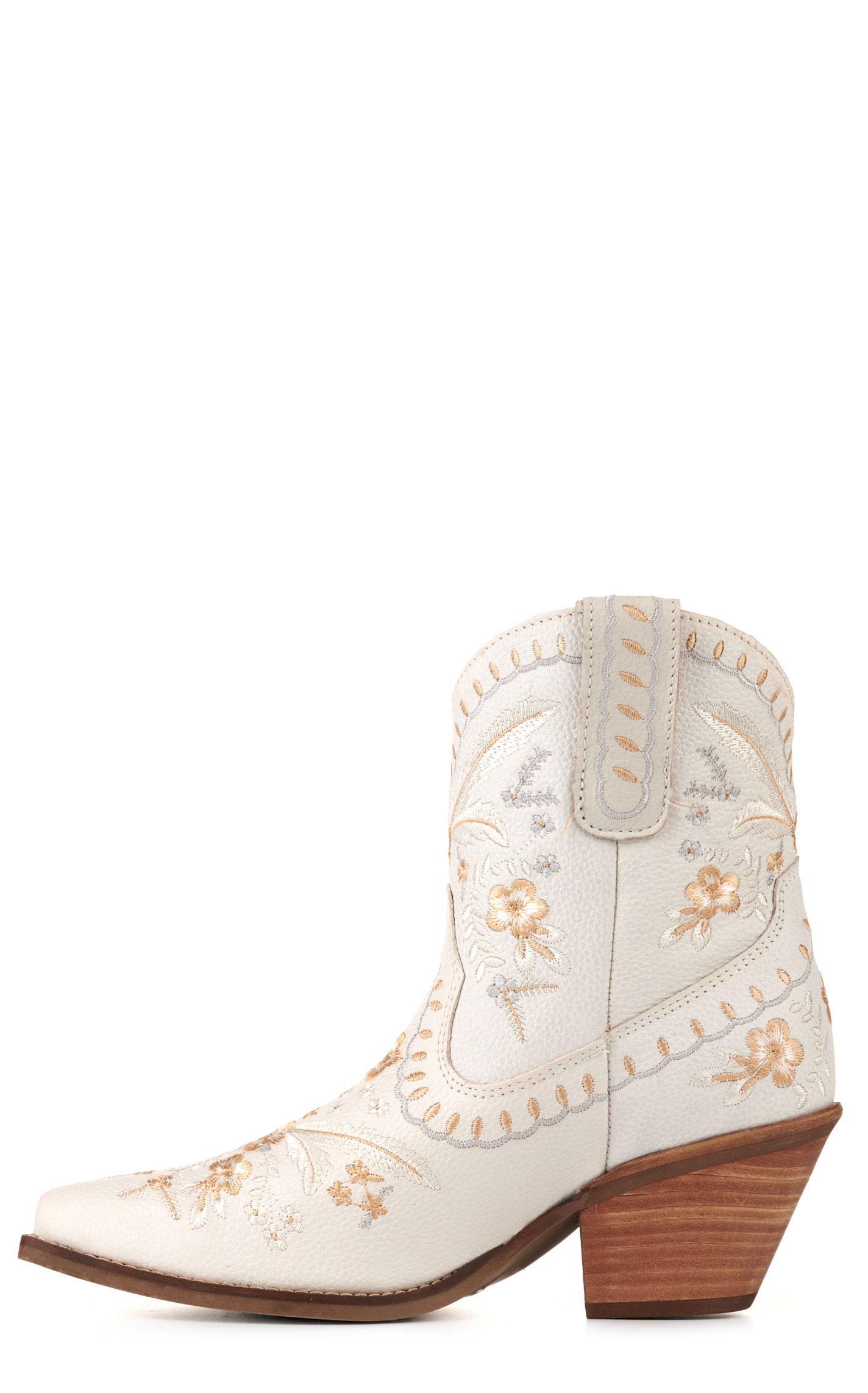 Dingo Women's Primrose White with Floral Embroidery Snip Toe Booties - Image 1