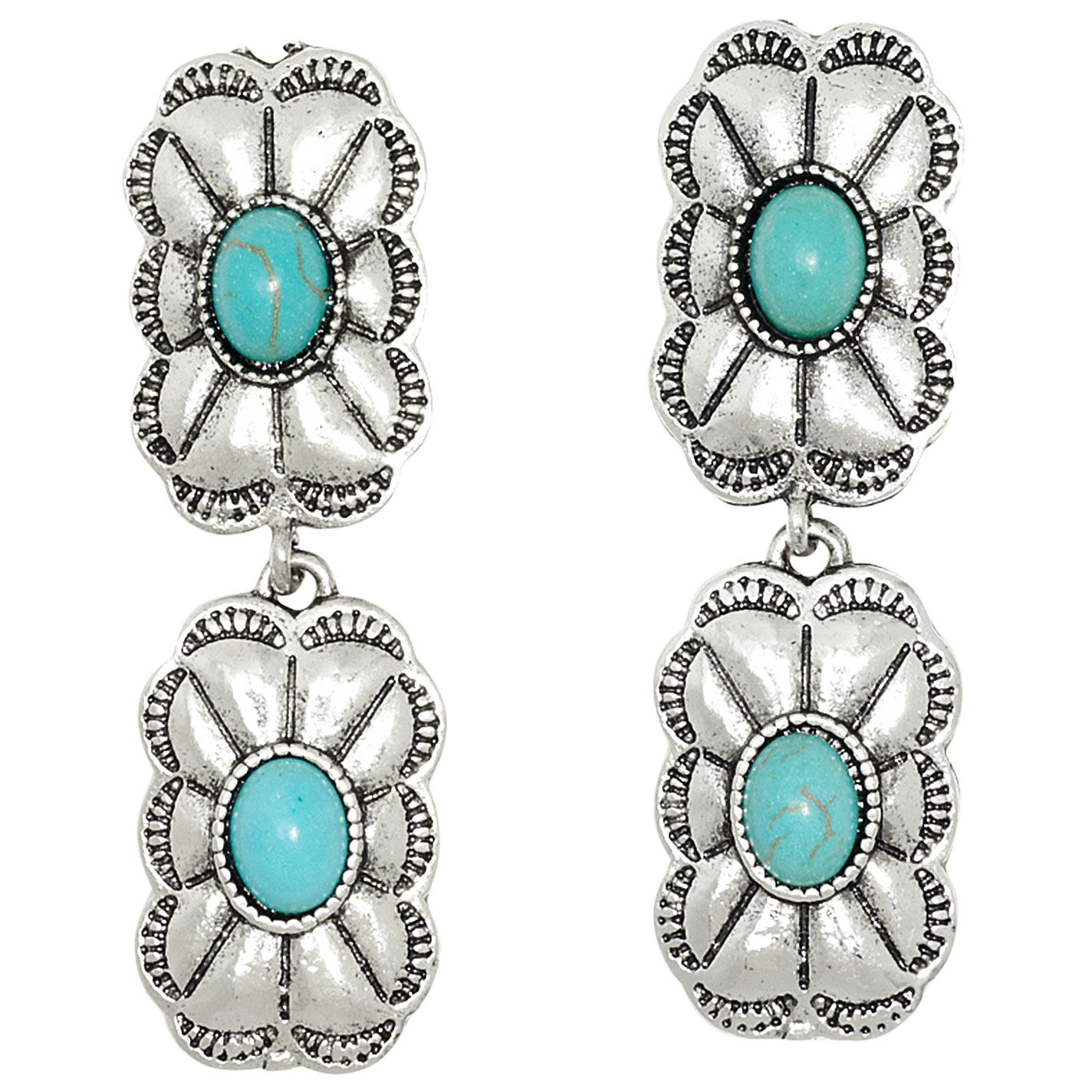 Southern Grace Silver & Turquoise Scalloped Pendant Post Earrings - Image 1