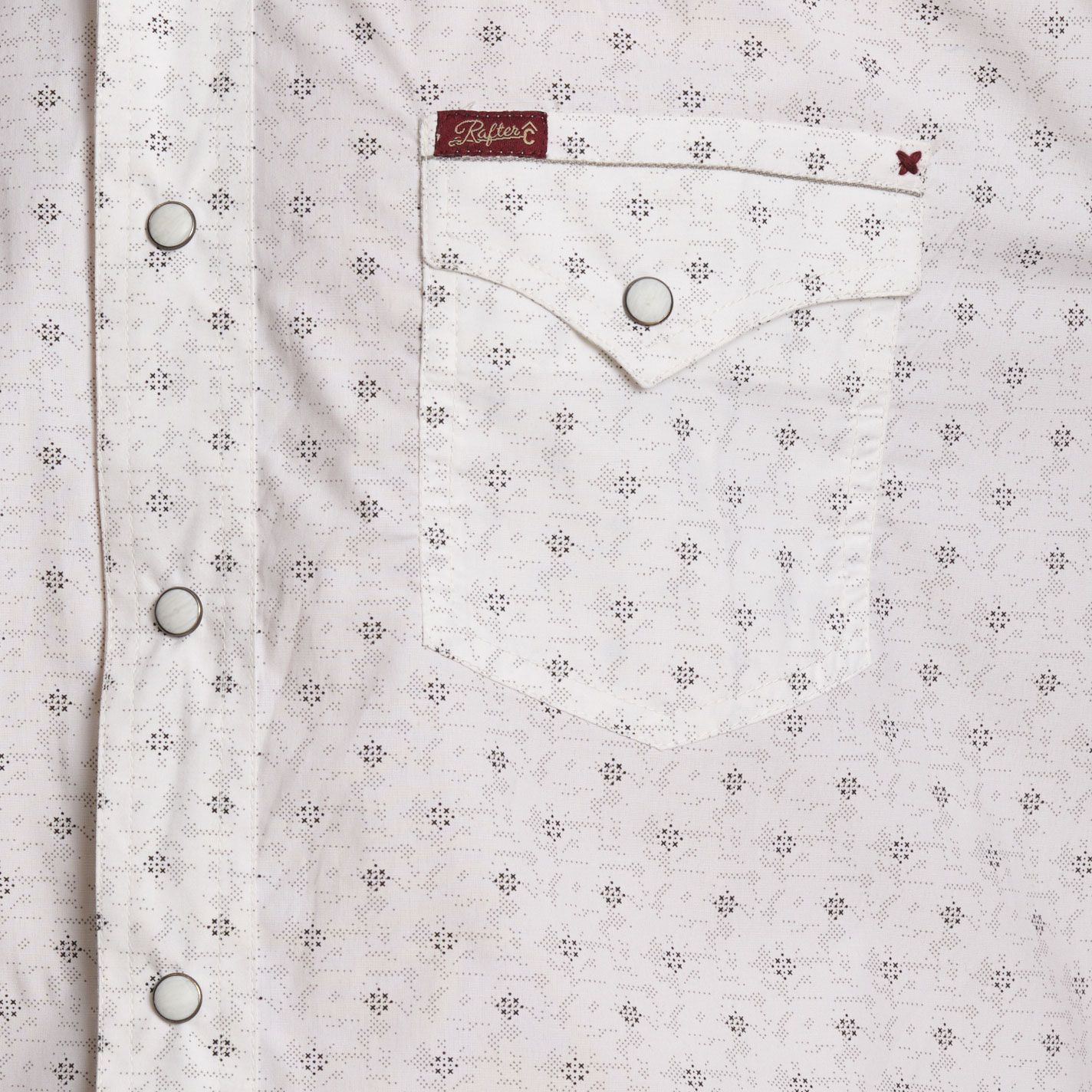 Rafter C Red Dirt Men’s White Geo Print Short Sleeve Pearl Snap Western Shirt - Image 1