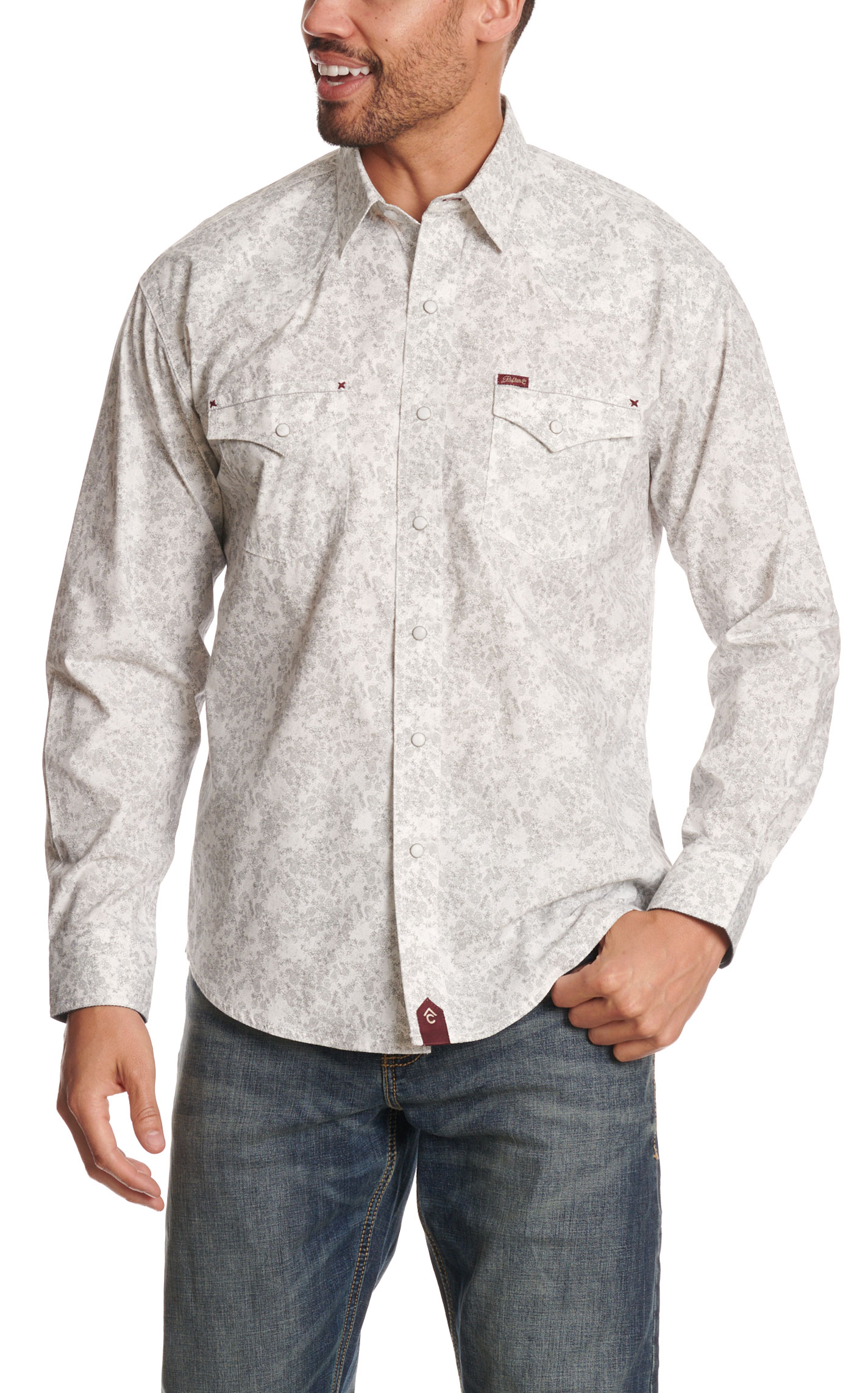Rafter C Red Dirt Men's Cream & Gray Paisley Print Western Shirt - Image 2