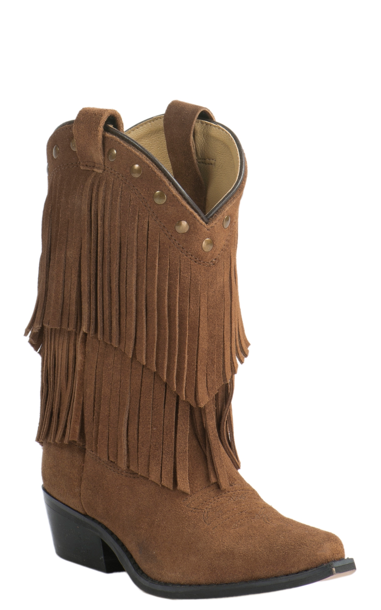Smoky Mountain Youth Tan Suede with Fringe Western Traditional Toe Cowboy Boots - Image 1
