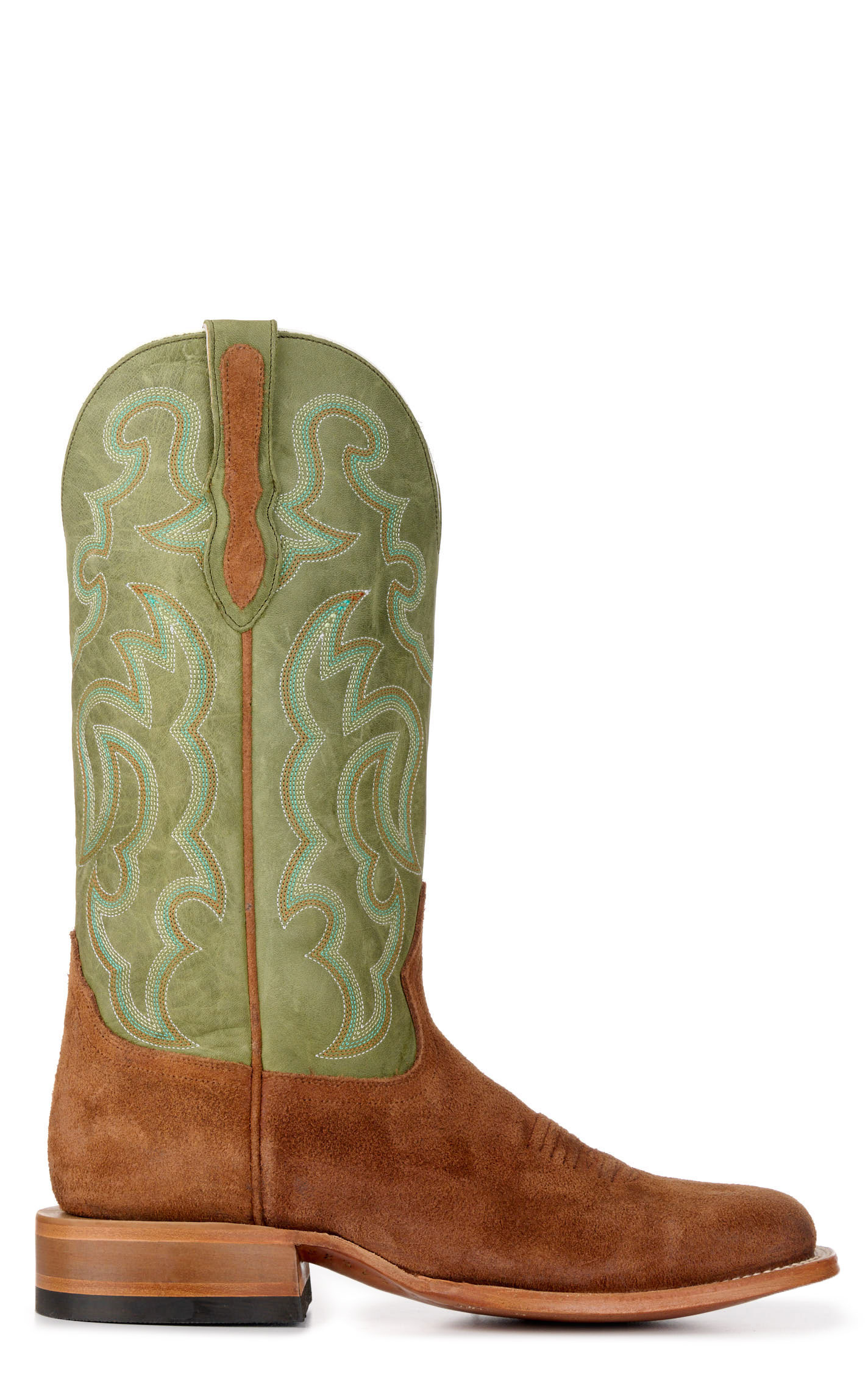 Cavender's Men's Brown Roughout and Olive Wide Square Toe Cowboy Boots - Image 1